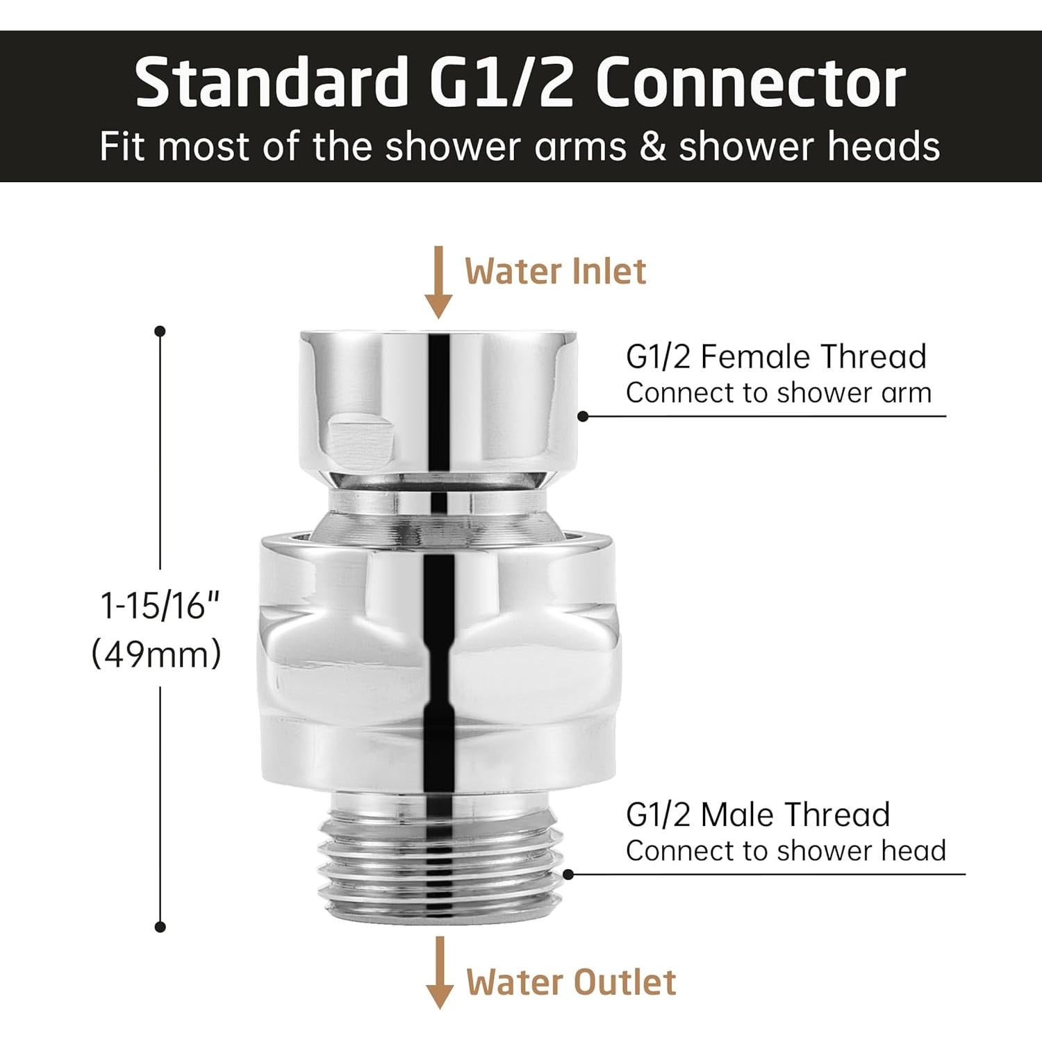 Adaptador de Cabezal de Ducha KES Cromo Pulido Universal