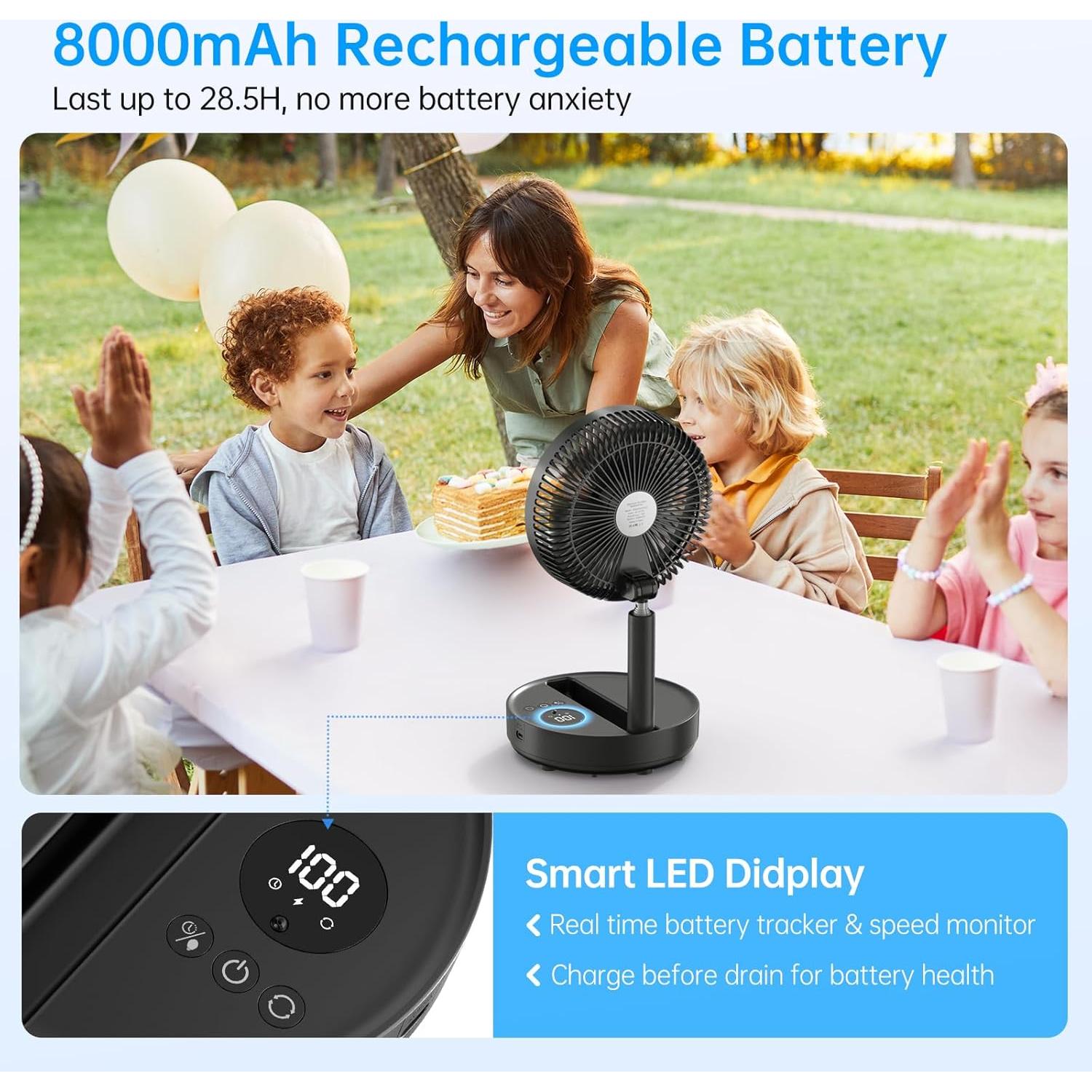 Ventilador de Pie TriPole KW64 Oscilante Recargable 8000mAh