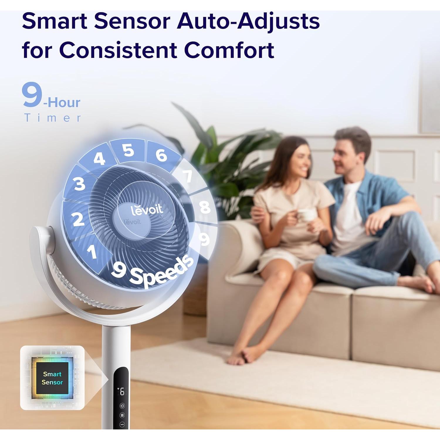 Ventilador de Pie Levoit CirculAir 908 CFM, Silencioso 20dB, 9 Velocidades