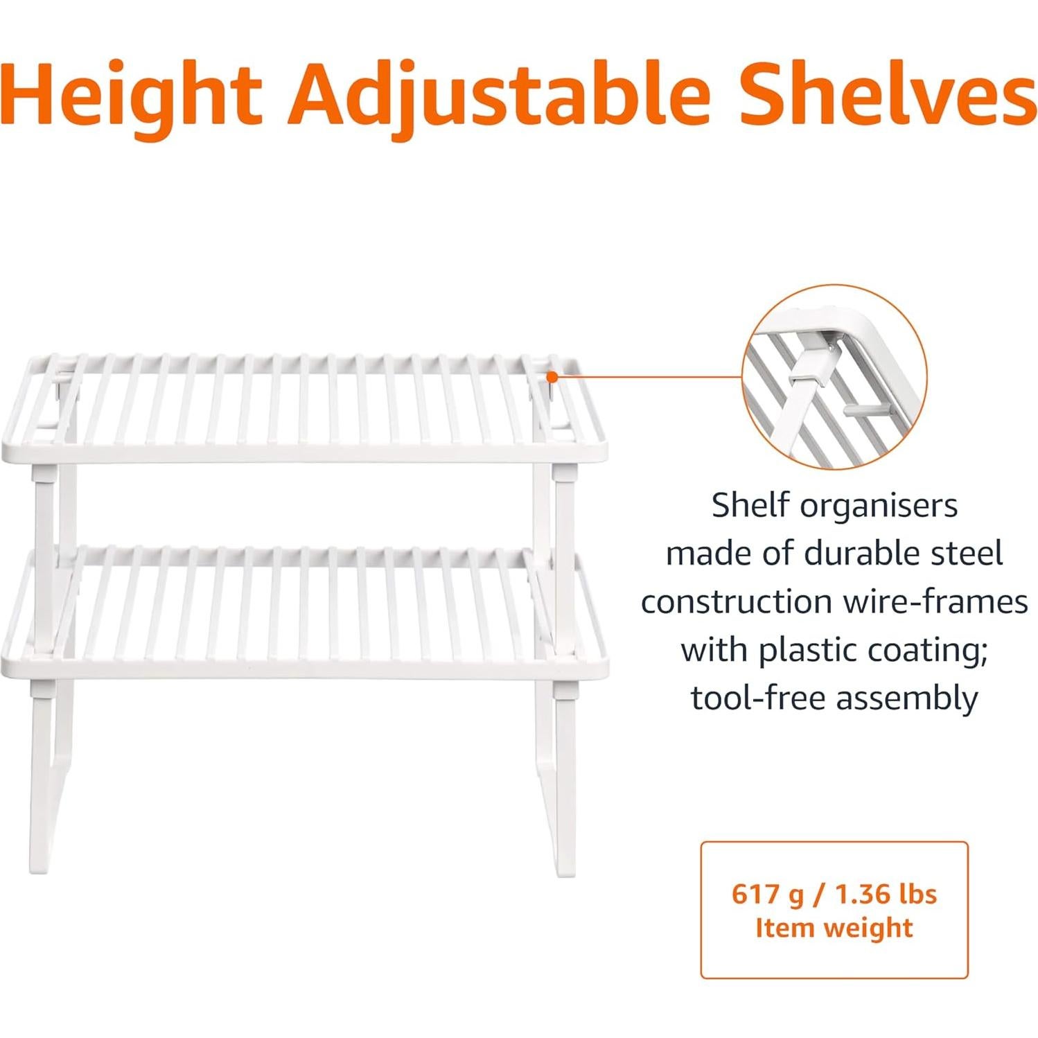 Estantes Apilables de Metal Amazon Basics para Cocina - Blanco, Juego de 2