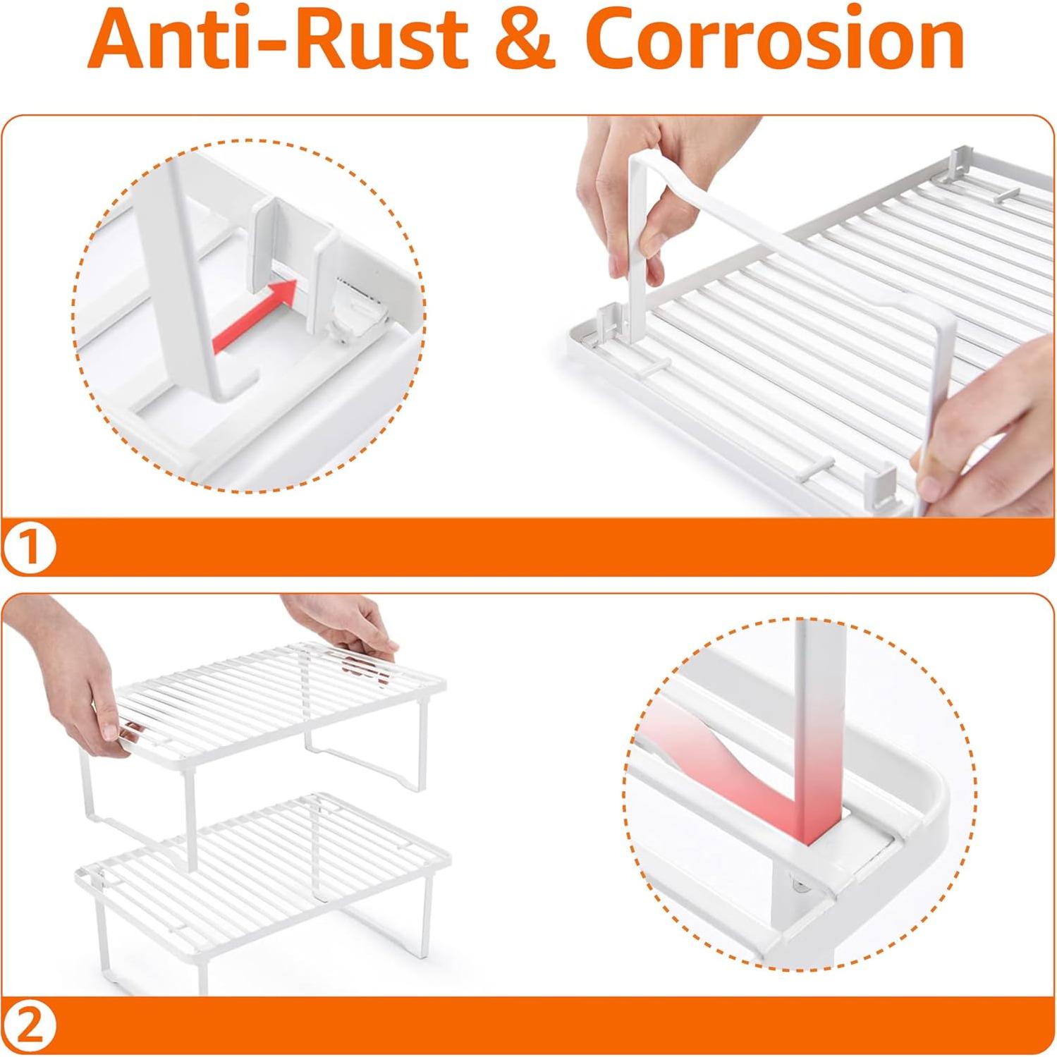 Estantes Apilables de Metal Amazon Basics para Cocina - Blanco, Juego de 2