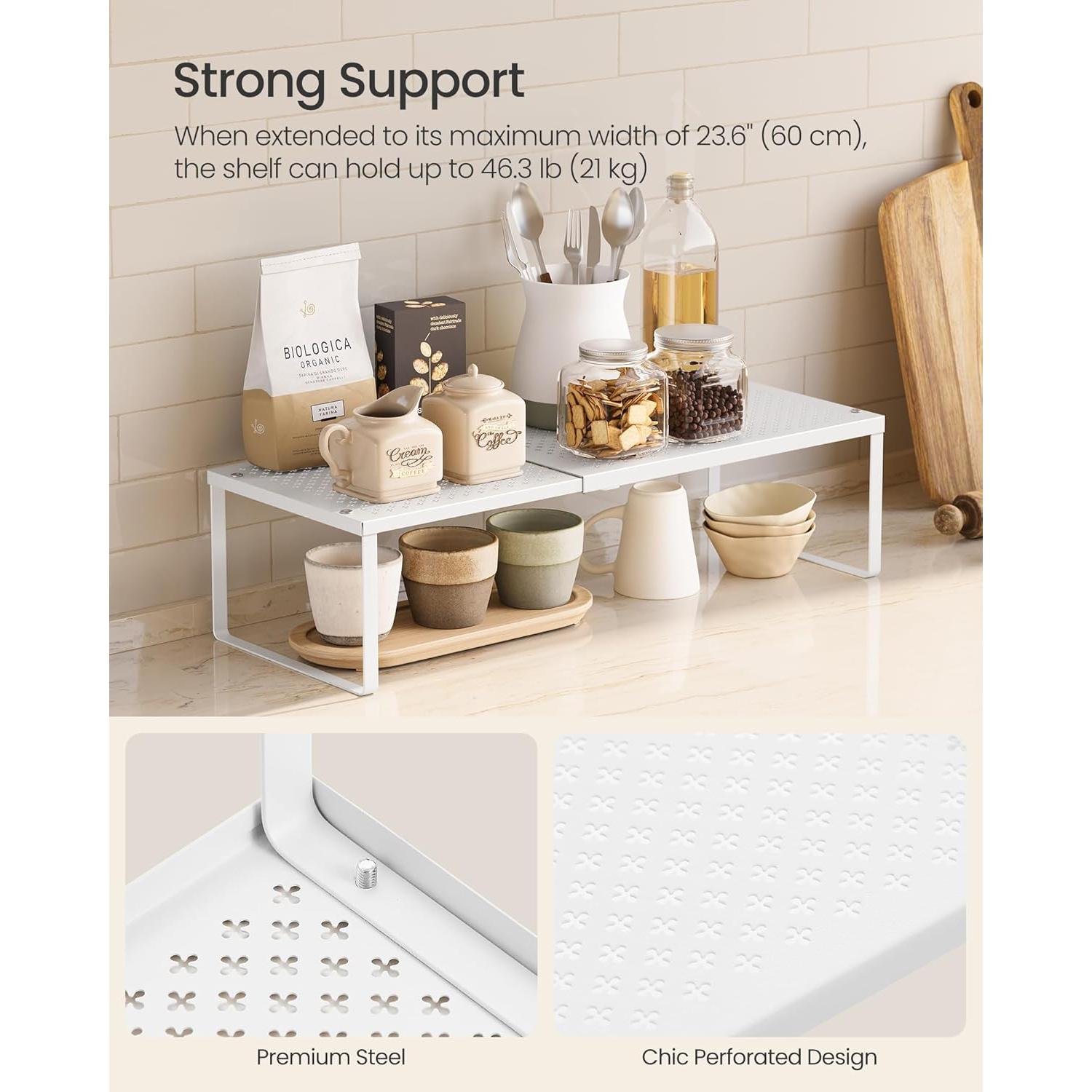 Estantes de Cocina Expandibles SONGMICS, Juego de 2, Blanco Mate