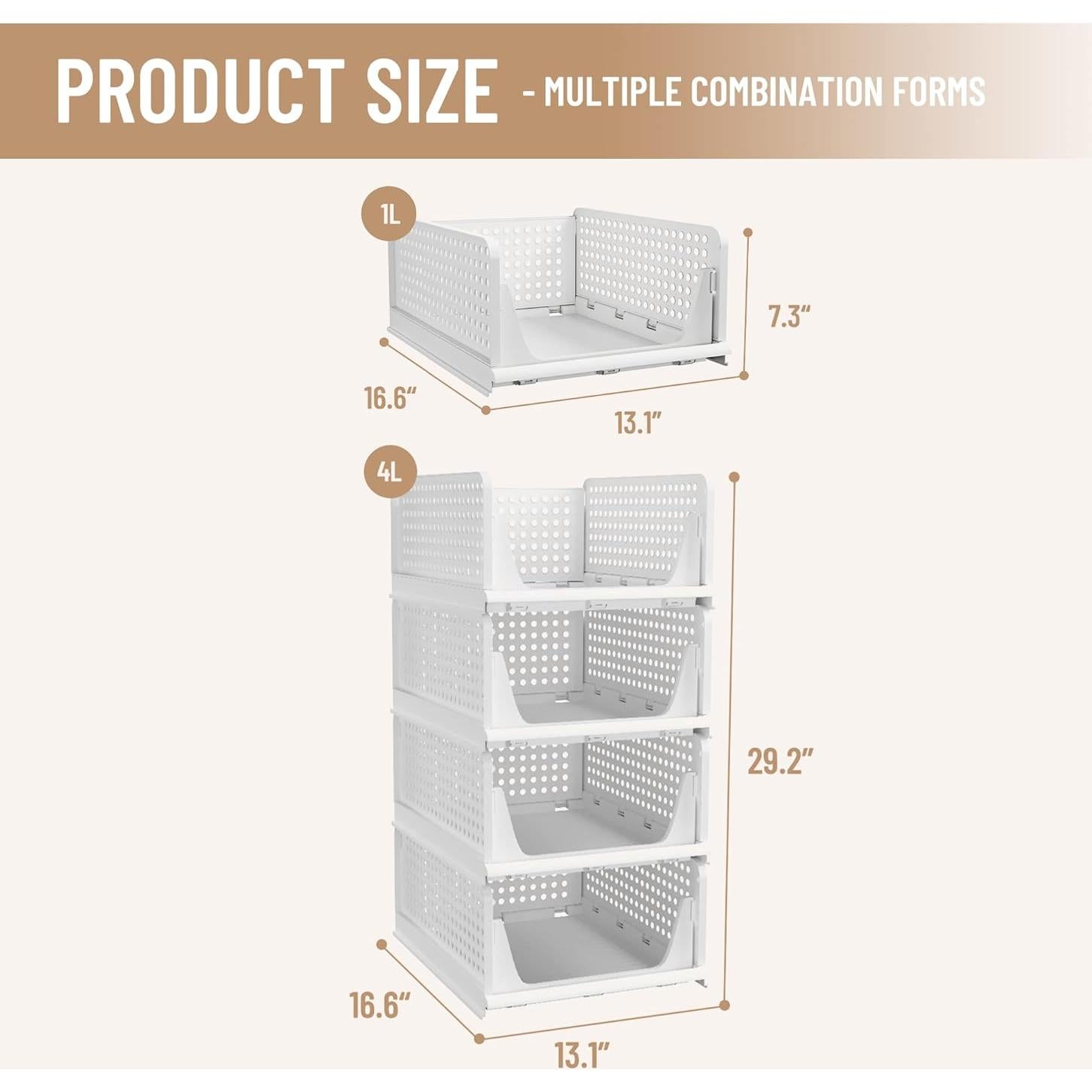 Cesta de Almacenamiento Plástica Apilable Pinkpum 4 Pzas