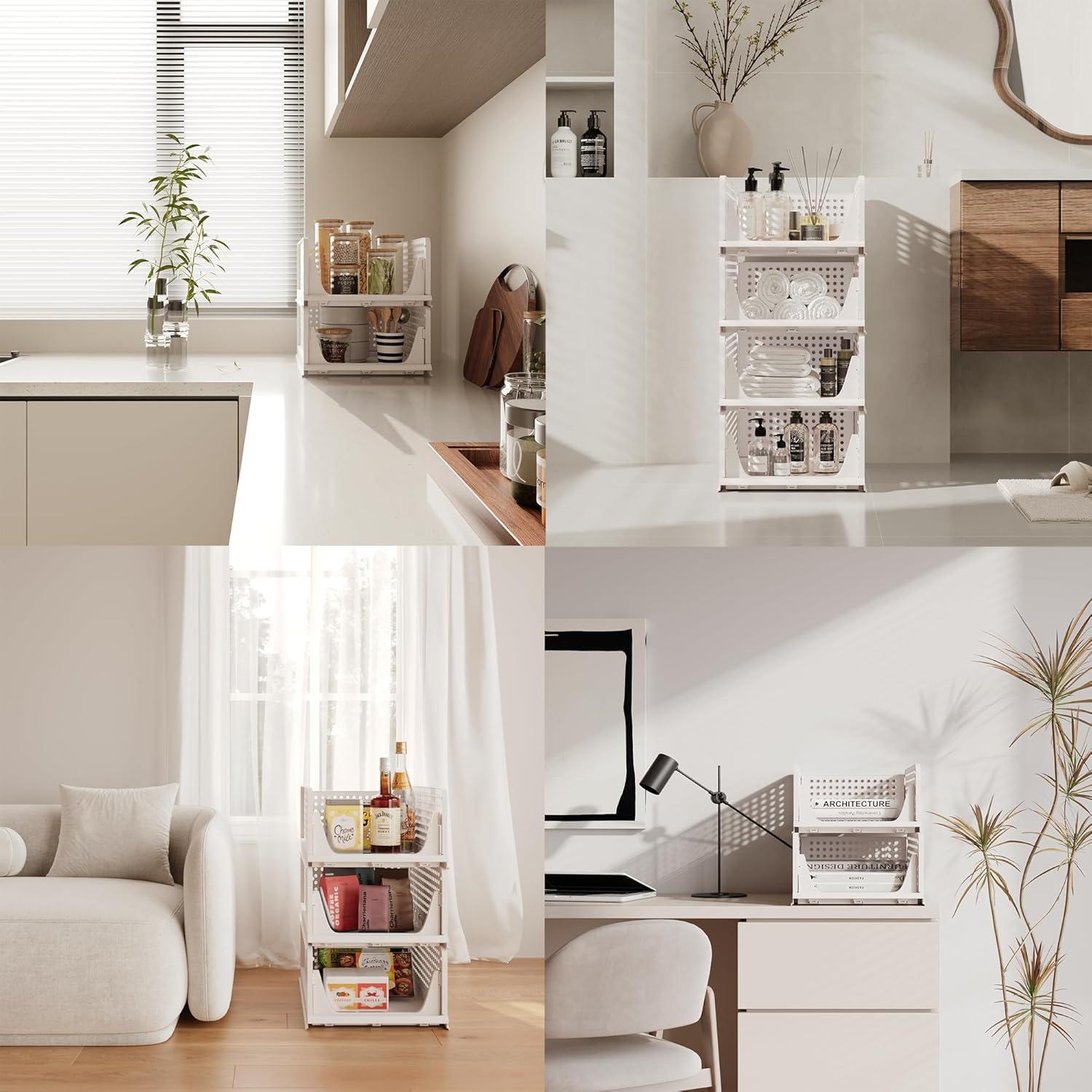 Cesta de Almacenamiento Plástica Apilable Pinkpum 4 Pzas