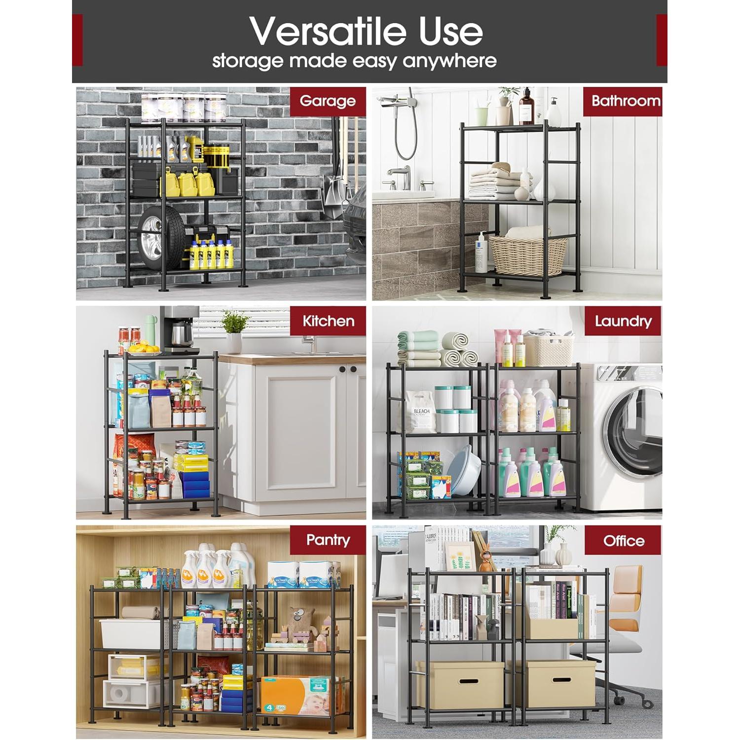 Estante de Metal Sakugi 3 Niveles 30x45x76 cm Negro