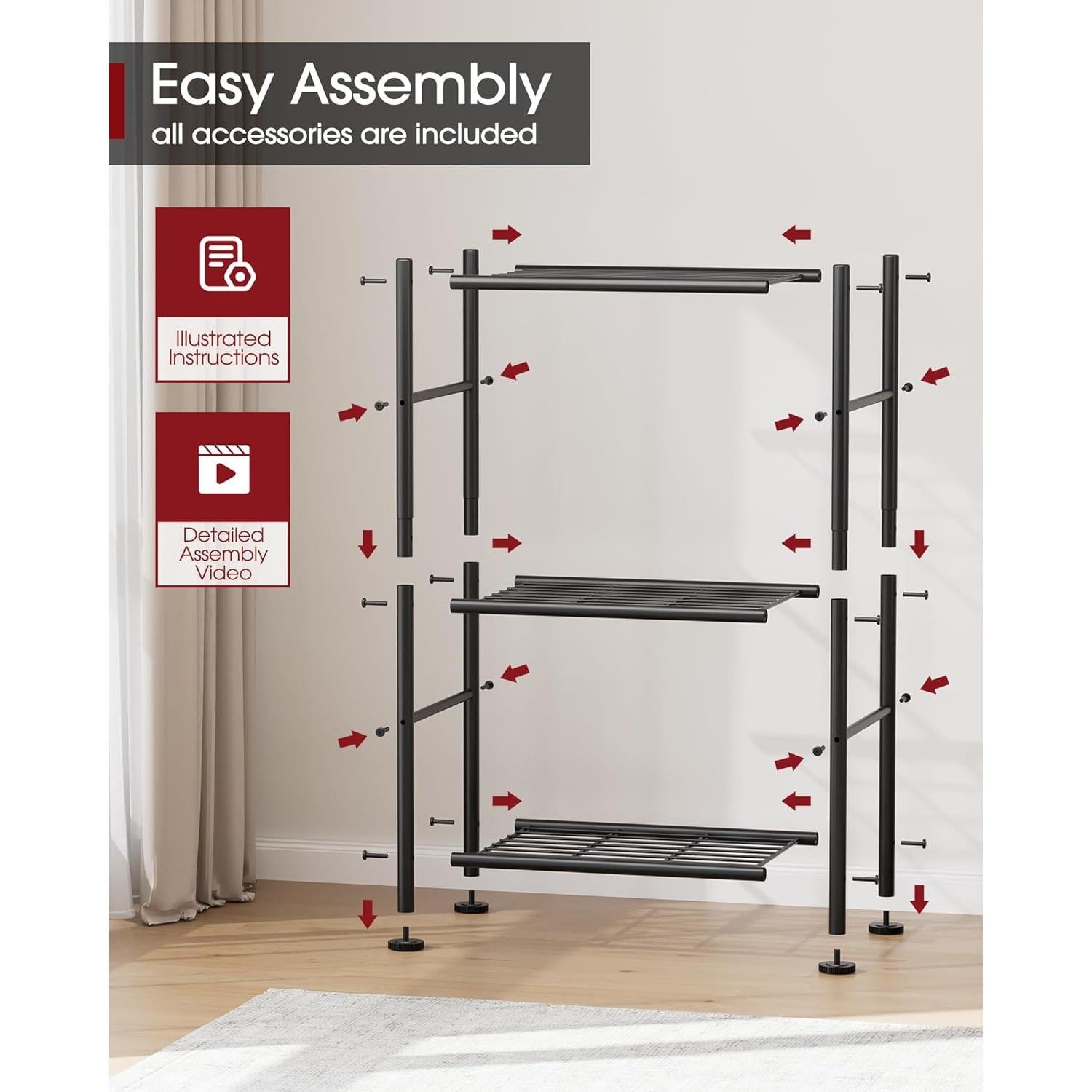 Estante de Metal Sakugi 3 Niveles 30x45x76 cm Negro