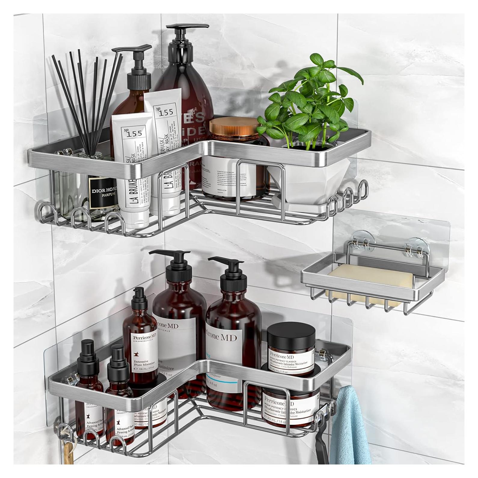 YASONIC Estante de Ducha Esquinero 3 Estantes Adhesivos Plata