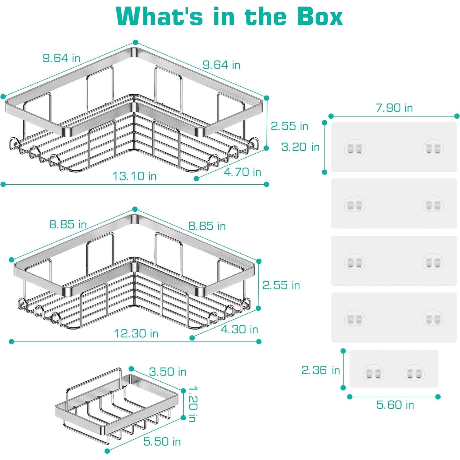 YASONIC Estante de Ducha Esquinero 3 Estantes Adhesivos Plata