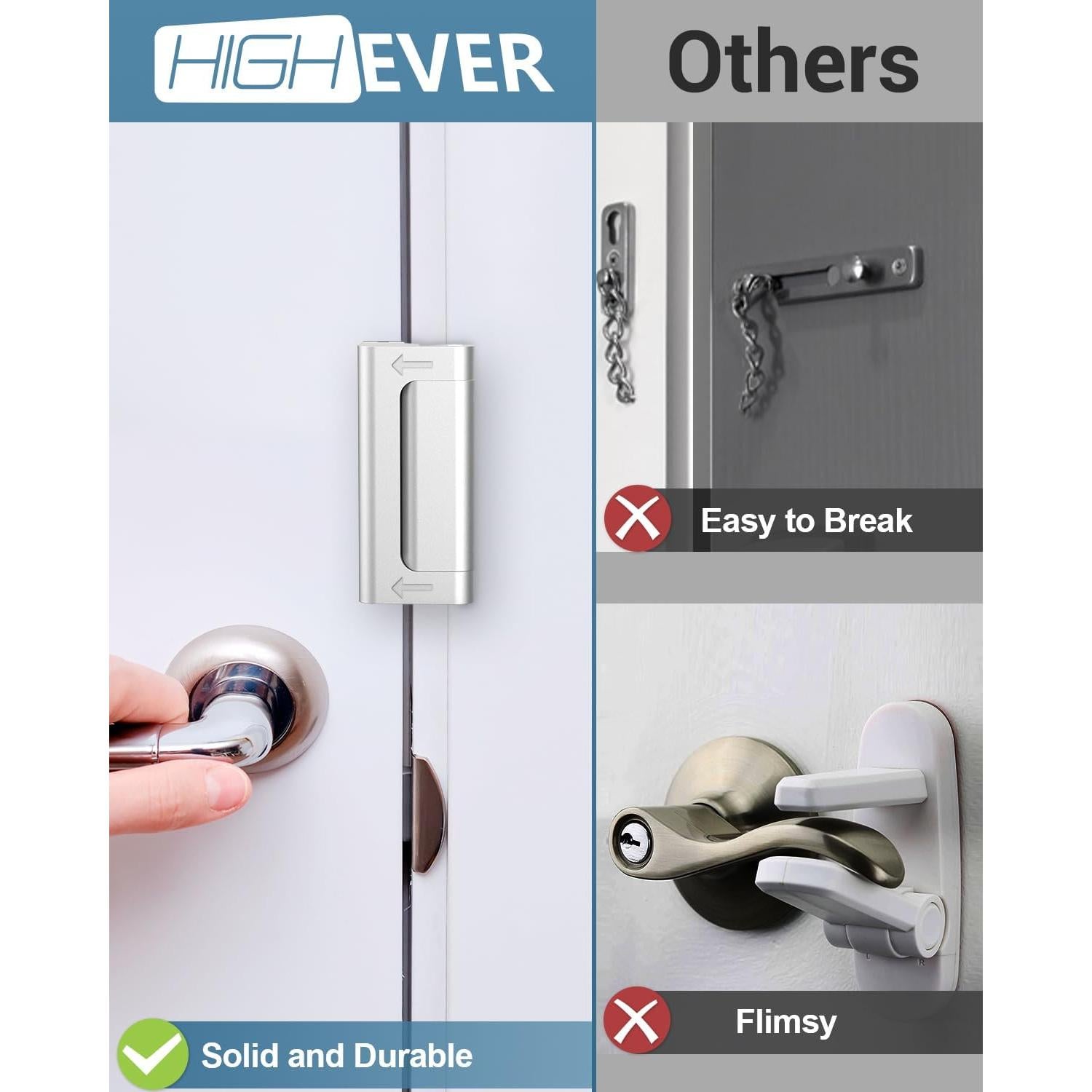 Cerradura de Seguridad HIGHEVE para Puertas Interiores Plata