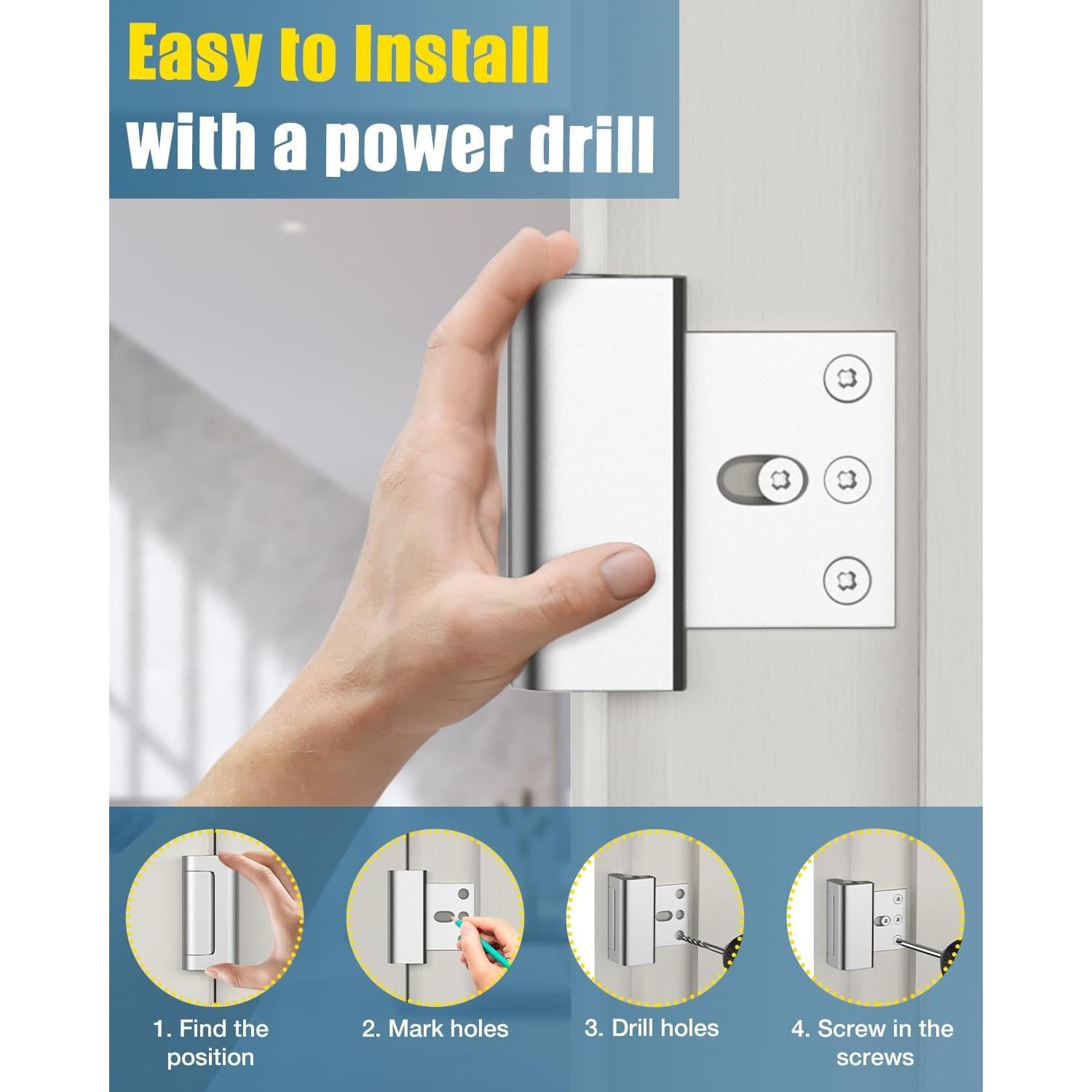 Cerradura de Seguridad HIGHEVE para Puertas Interiores Plata