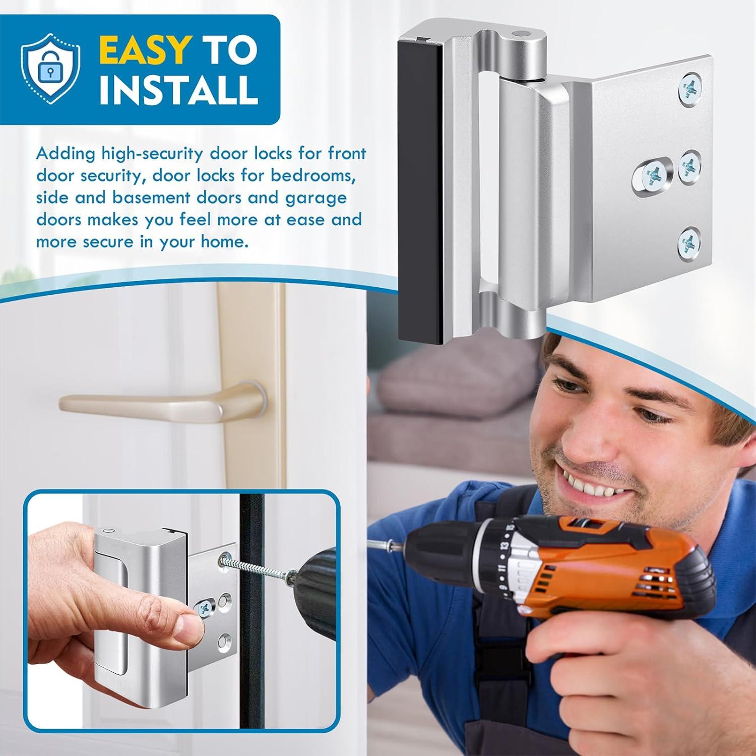 Cerradura de Refuerzo de Seguridad para Puerta Principal - Aluminio Plata