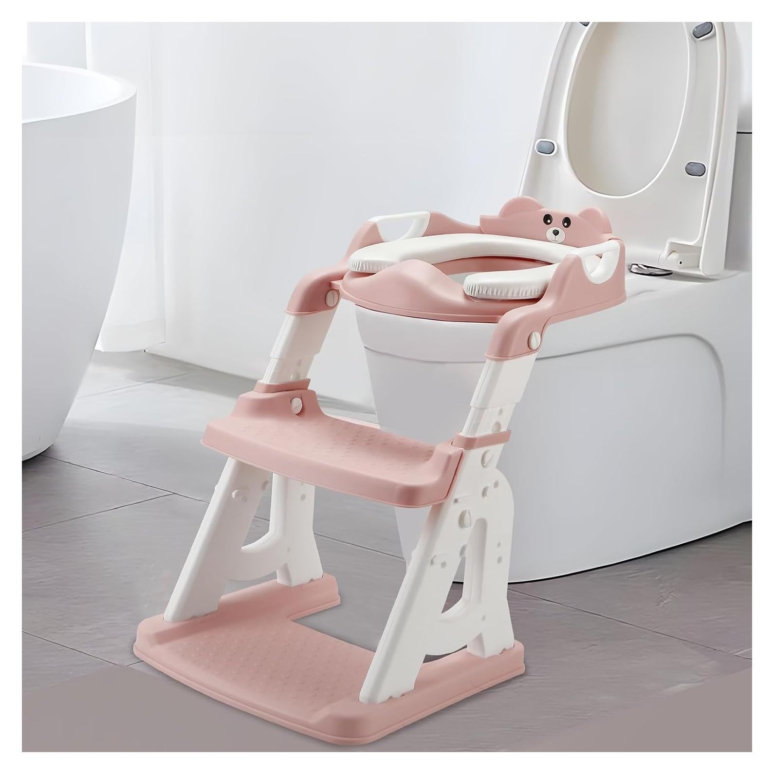 Asiento de Entrenamiento para Baño PandaEar Rosa con Escalera