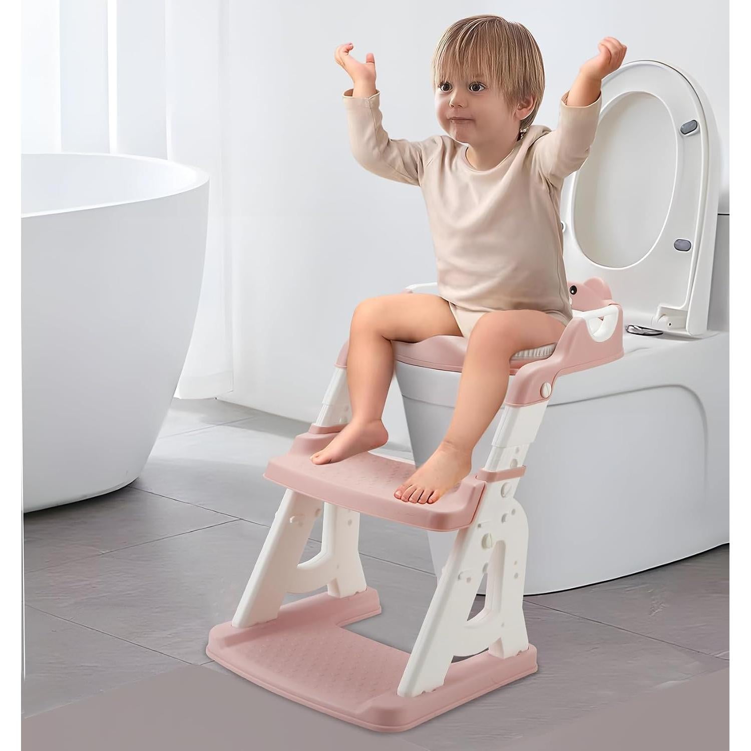 Asiento de Entrenamiento para Baño PandaEar Rosa con Escalera