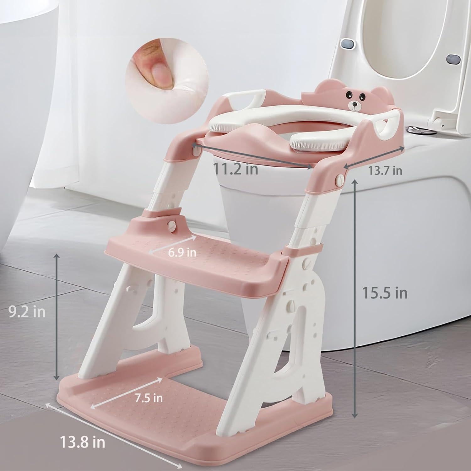 Asiento de Entrenamiento para Baño PandaEar Rosa con Escalera