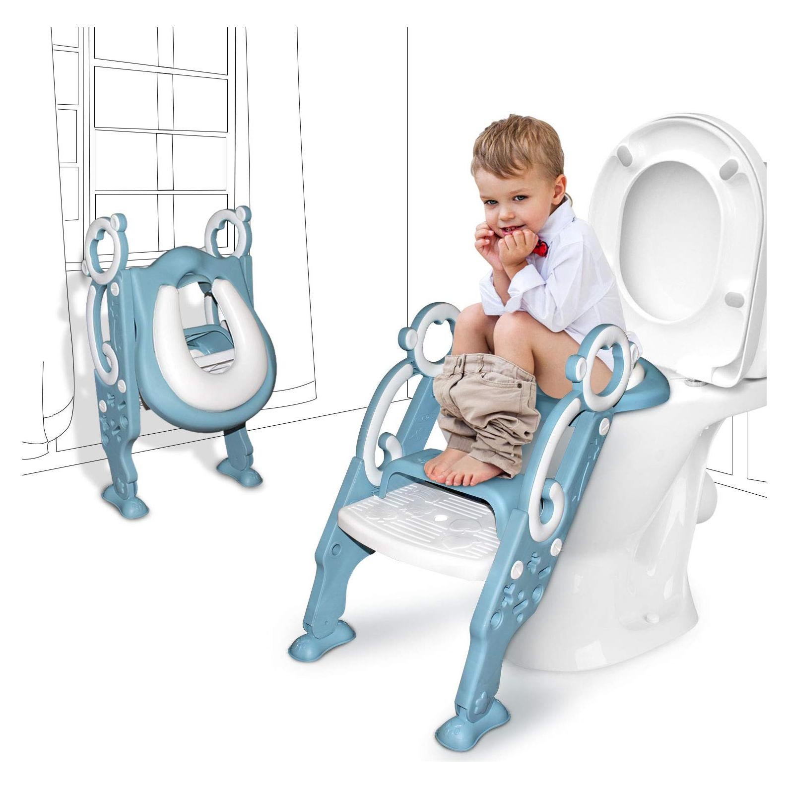 Asiento de Inodoro para Niños GrowthPic Azul con Escalera