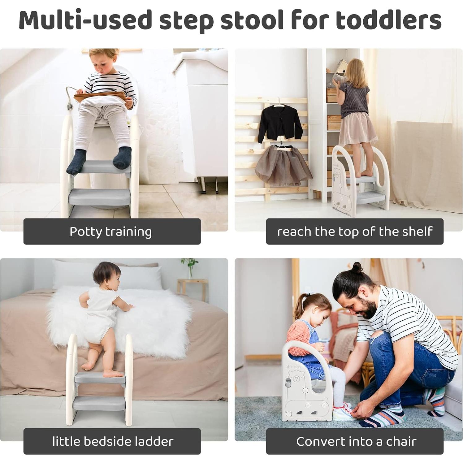 Escalón Ajustable Onasti 2 Pasos para Niños Gris