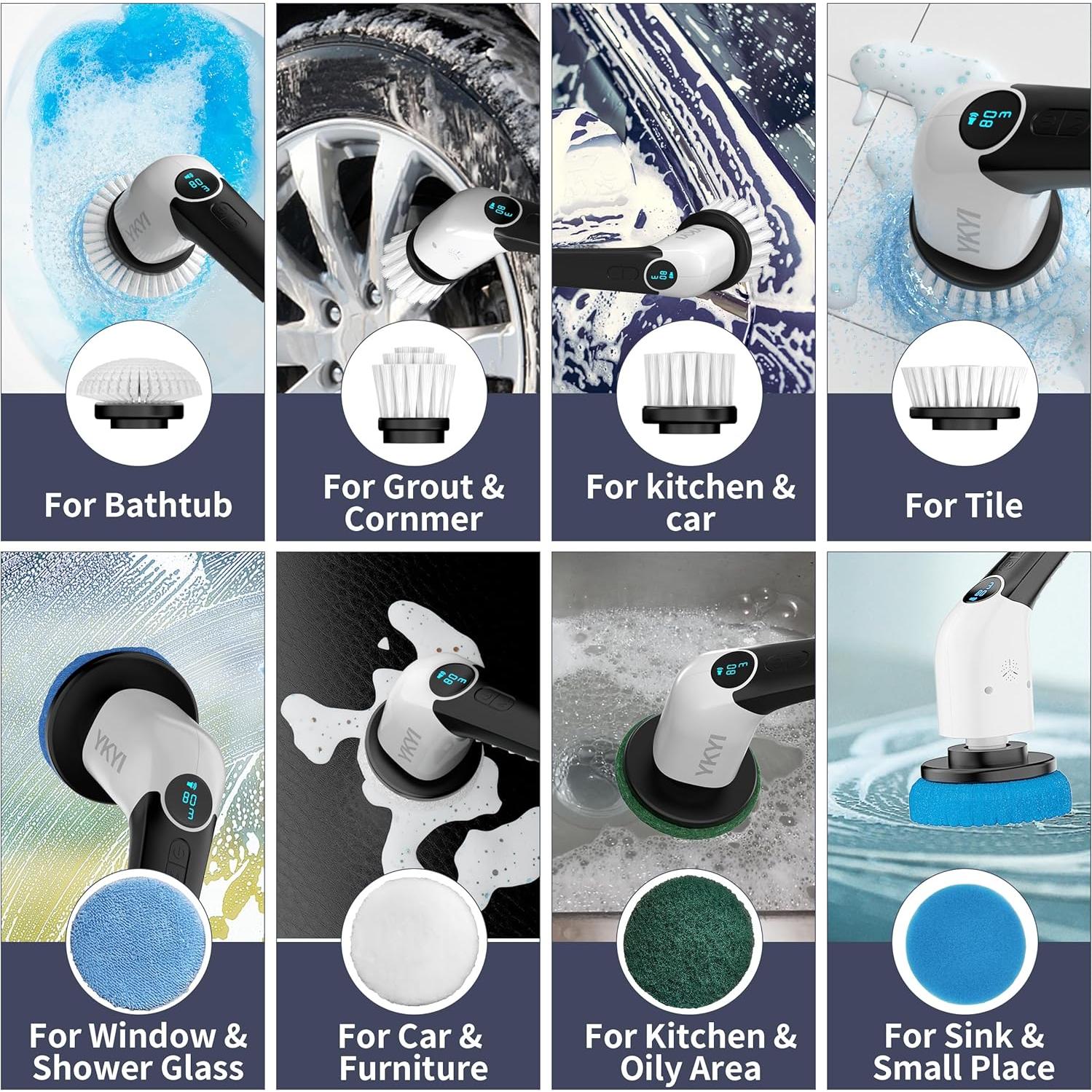 Cepillo Eléctrico Giratorio YKYI 3 Velocidades 8 Accesorios