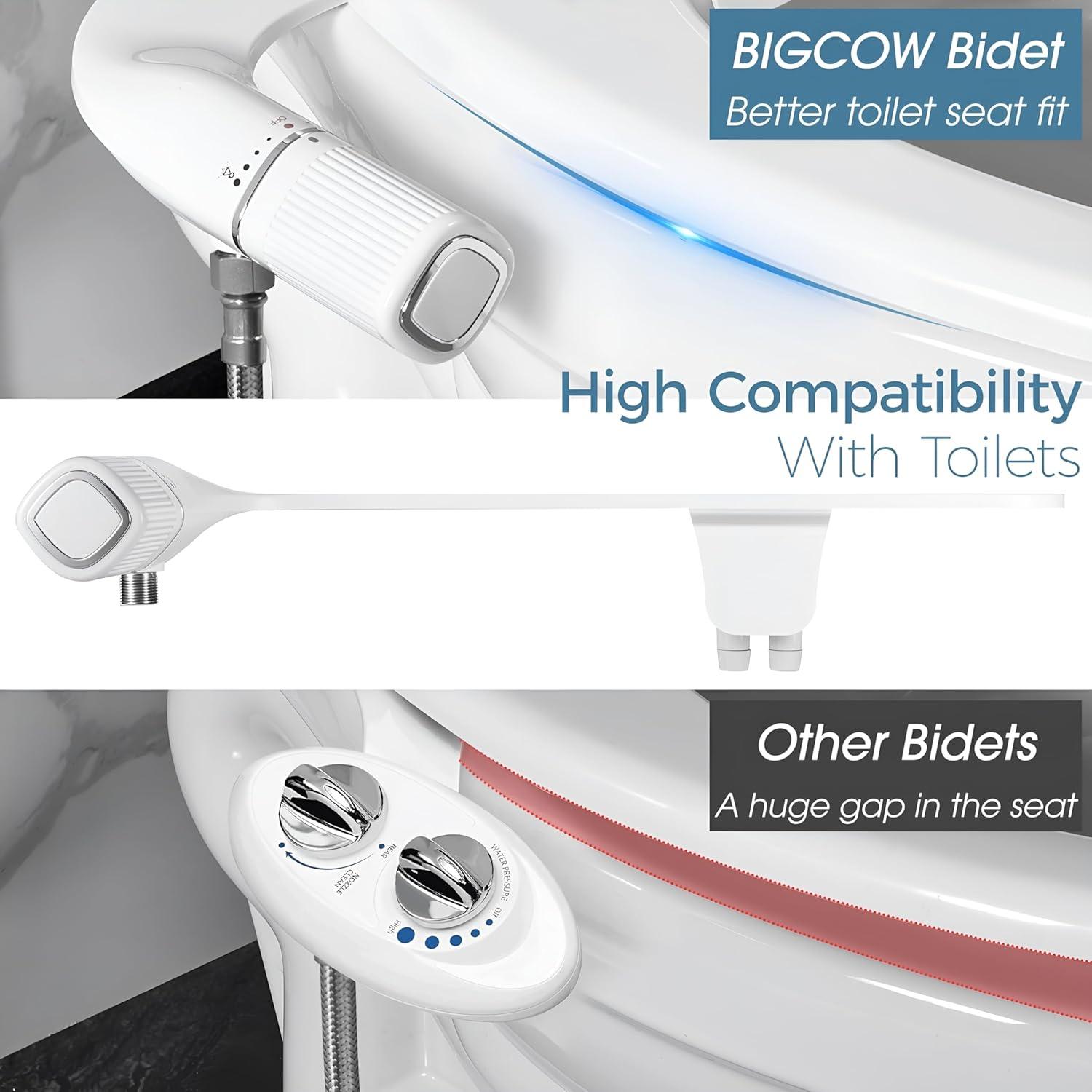 BIGCOW Bidet Ultra Delgado con Doble Boquilla y Acero Inoxidable