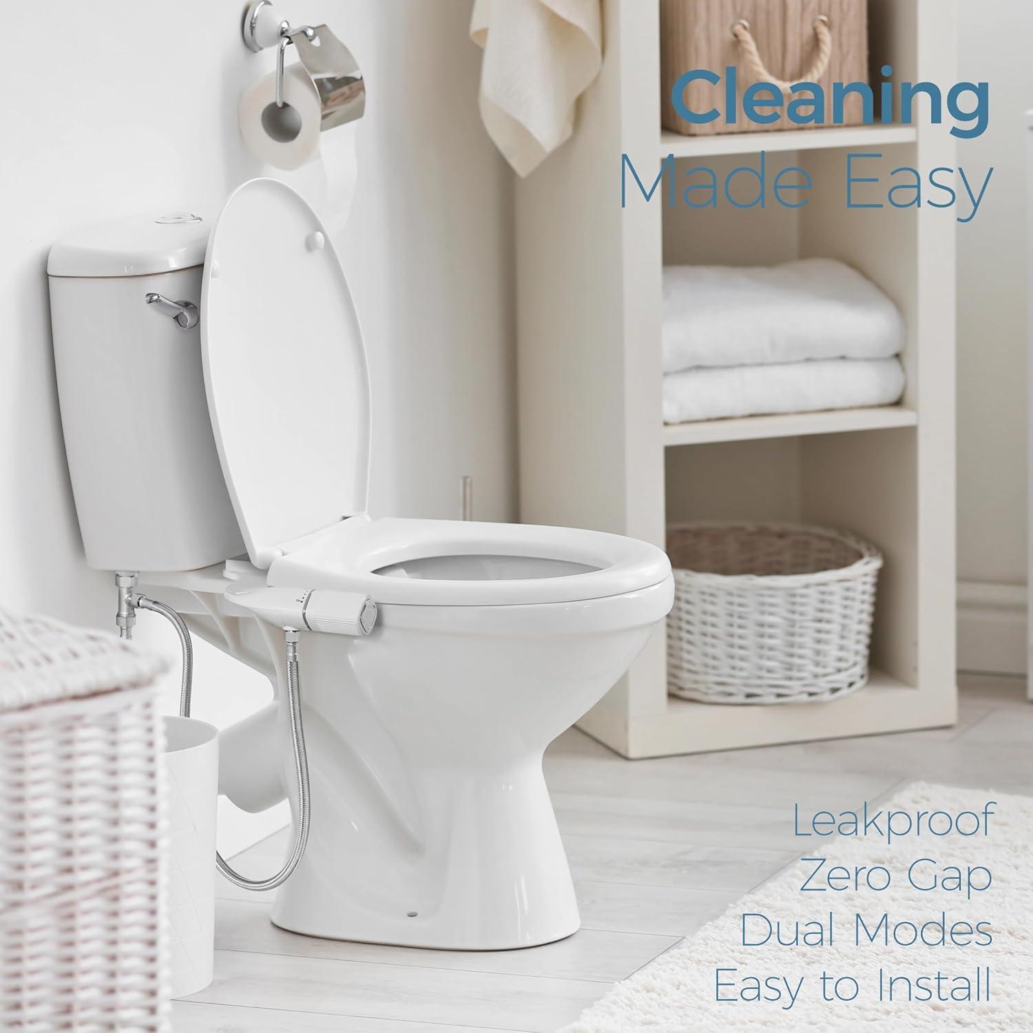 BIGCOW Bidet Ultra Delgado con Doble Boquilla y Acero Inoxidable