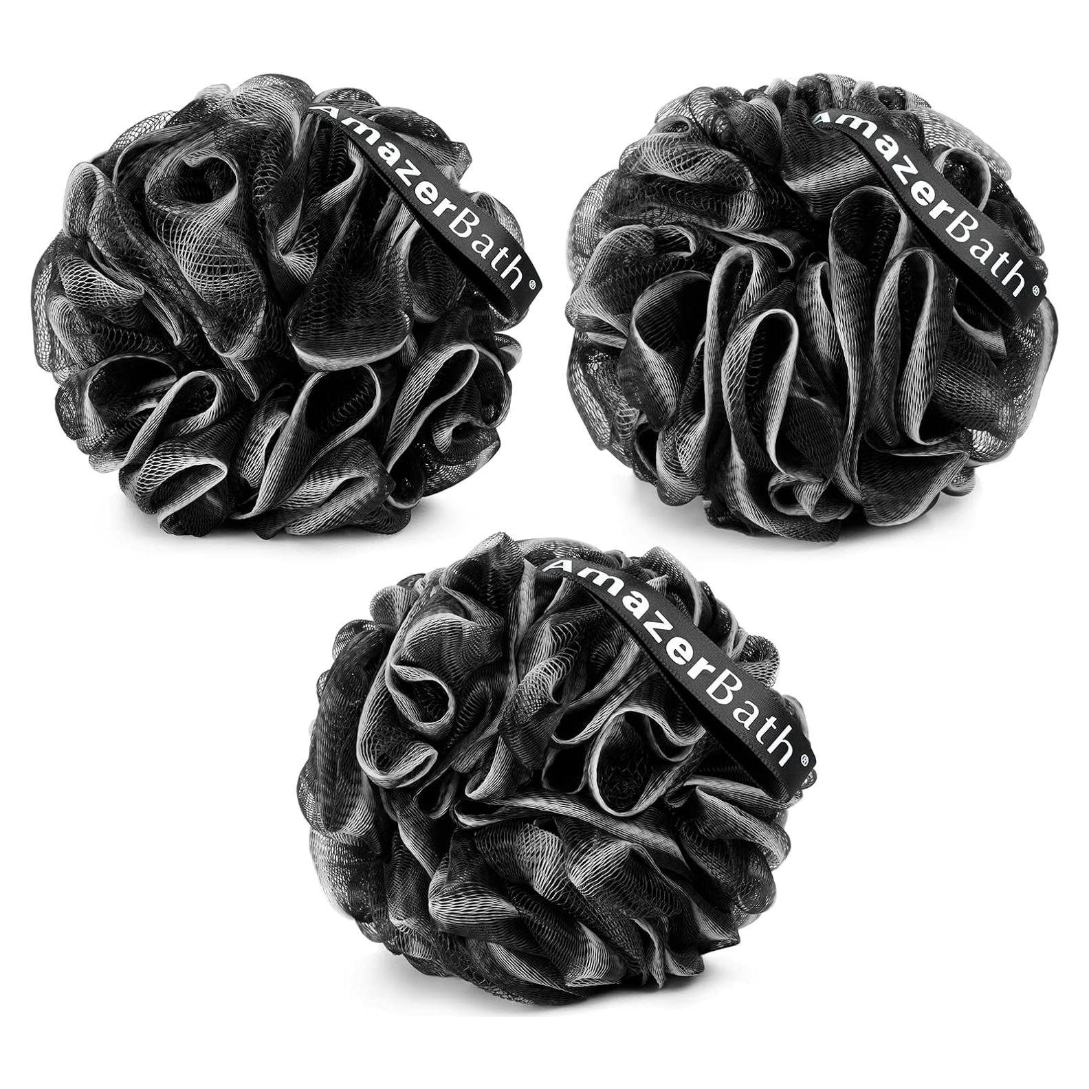Set de 3 Esponjas de Ducha AmazerBath Borde Negro y Blanco