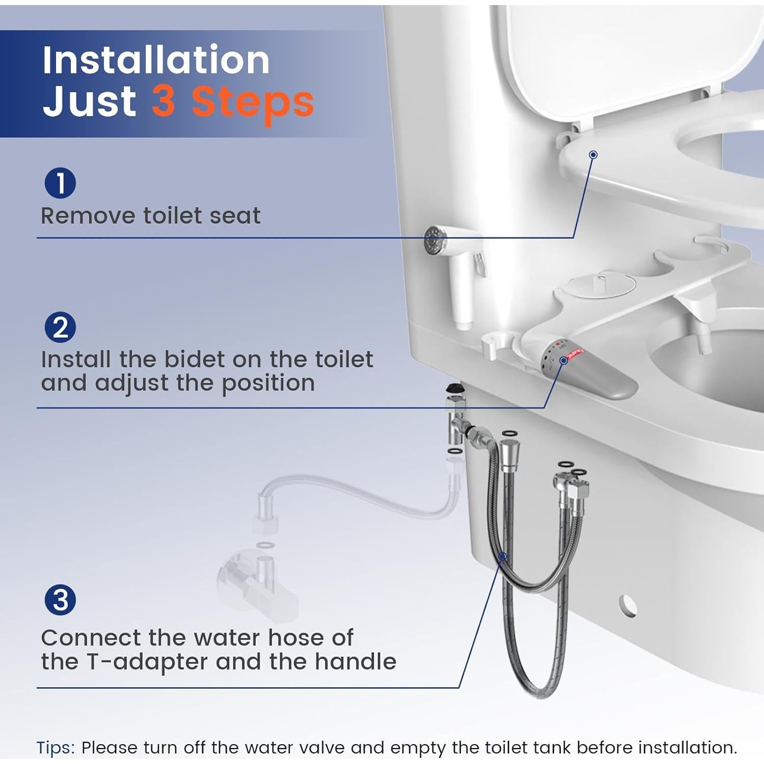 Bidet 2-en-1 DEANIC con Pulverizador de Mano Ajustable