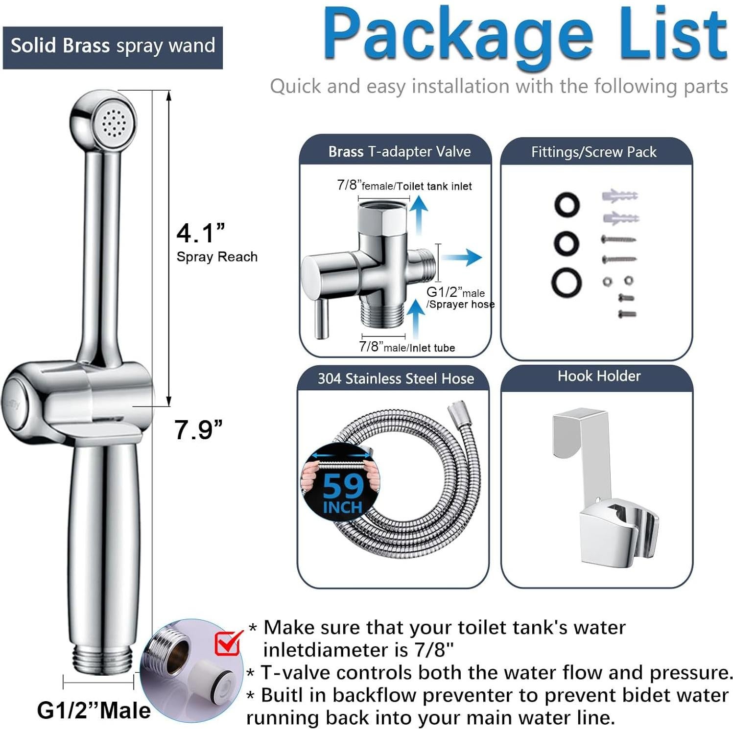 Rociador de Bidet de Mano SonTiy Cromo 20 cm con Manguera