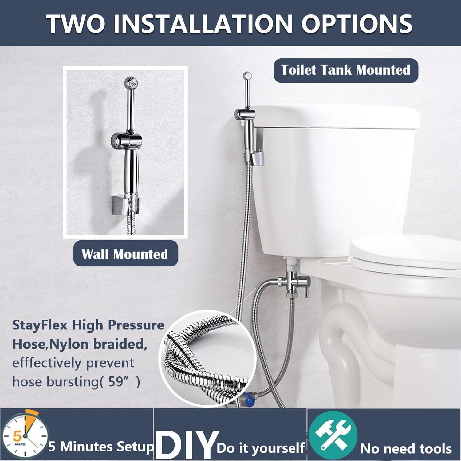 Rociador de Bidet de Mano SonTiy Cromo 20 cm con Manguera