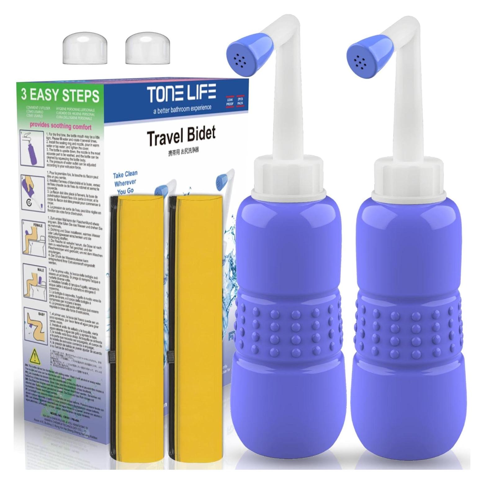 Paquete de 2 Bidets Portátiles TONELIFE 450ml Azul