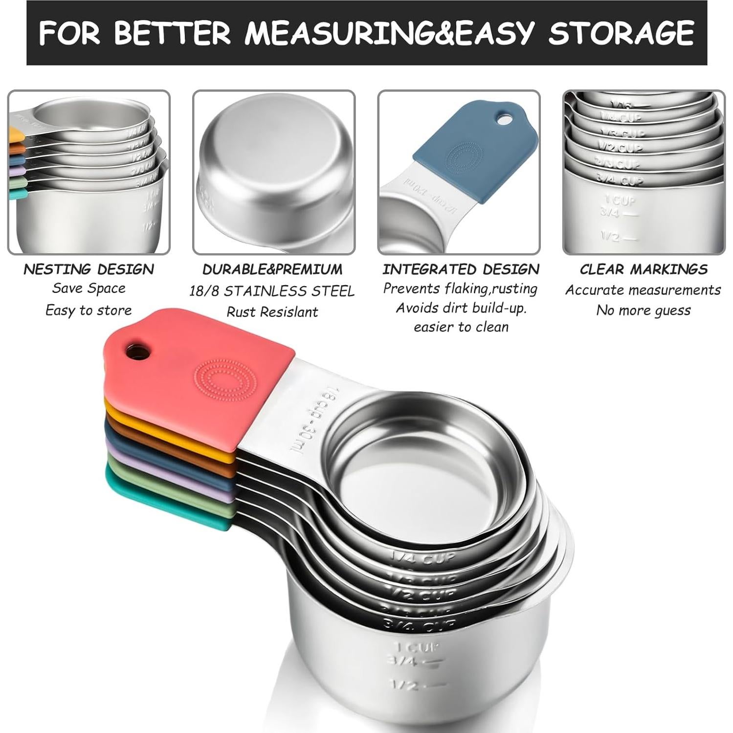 Juego de Tazas y Cucharas Medidoras Magnéticas YAMOLIN 16 Piezas