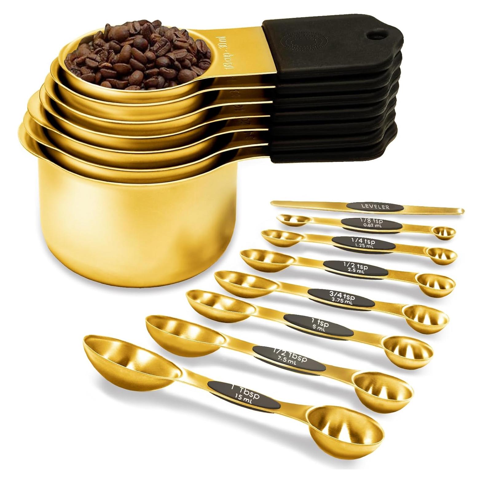 Juego de Tazas y Cucharas Medidoras LIFETOWE Oro 15 Piezas