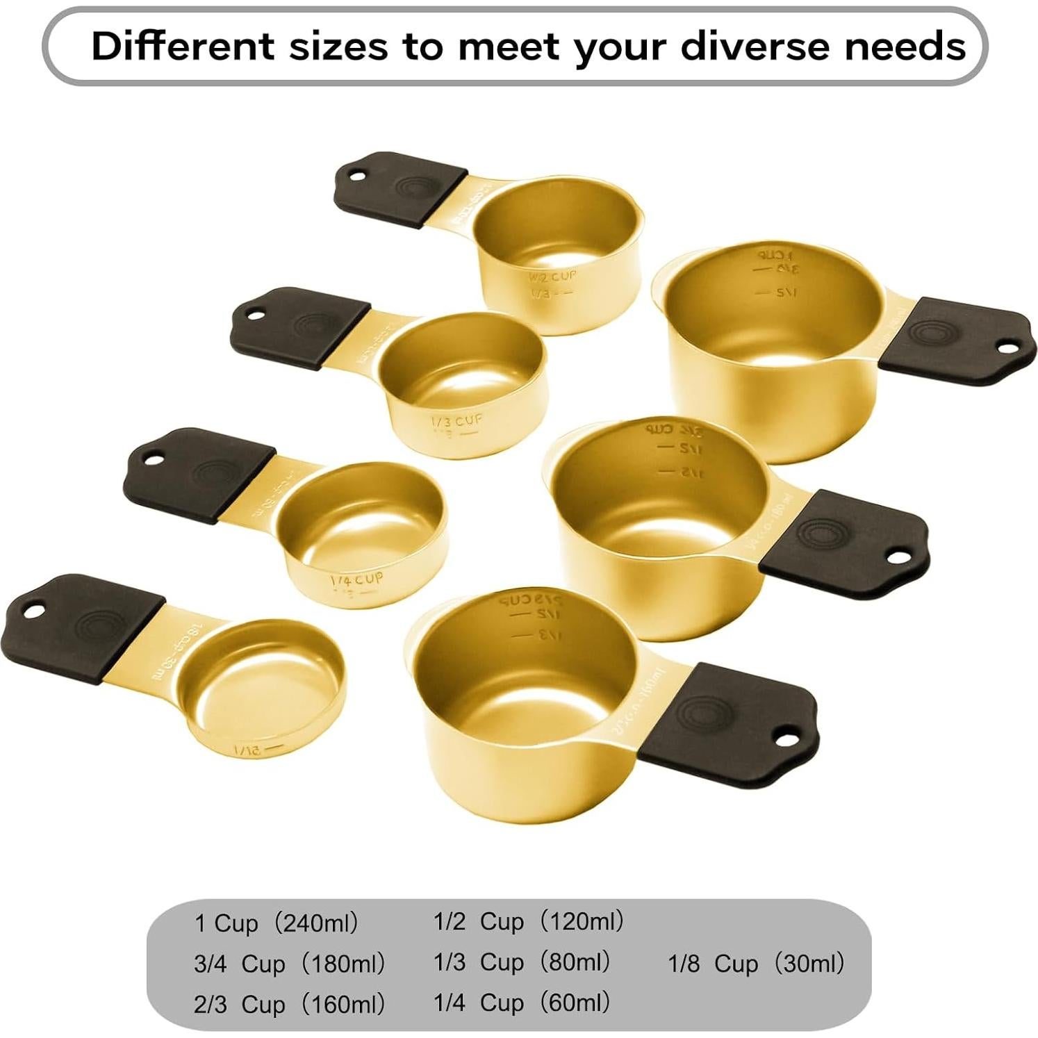 Juego de Tazas y Cucharas Medidoras LIFETOWE Oro 15 Piezas