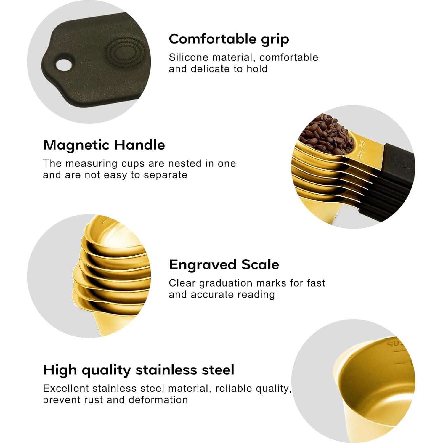 Juego de Tazas y Cucharas Medidoras LIFETOWE Oro 15 Piezas