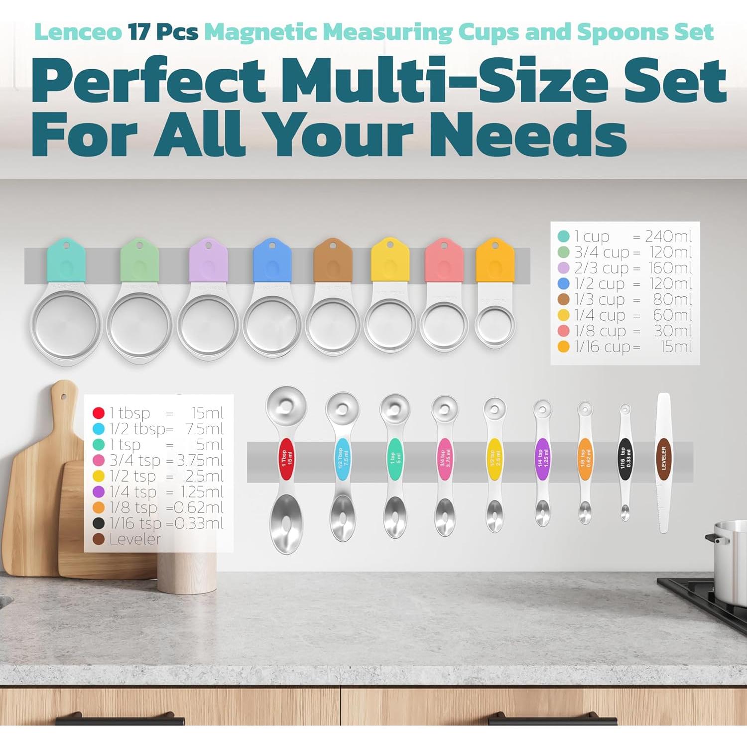 Juego de Tazas y Cucharas Medidoras Magnéticas Lenceo 17 Piezas