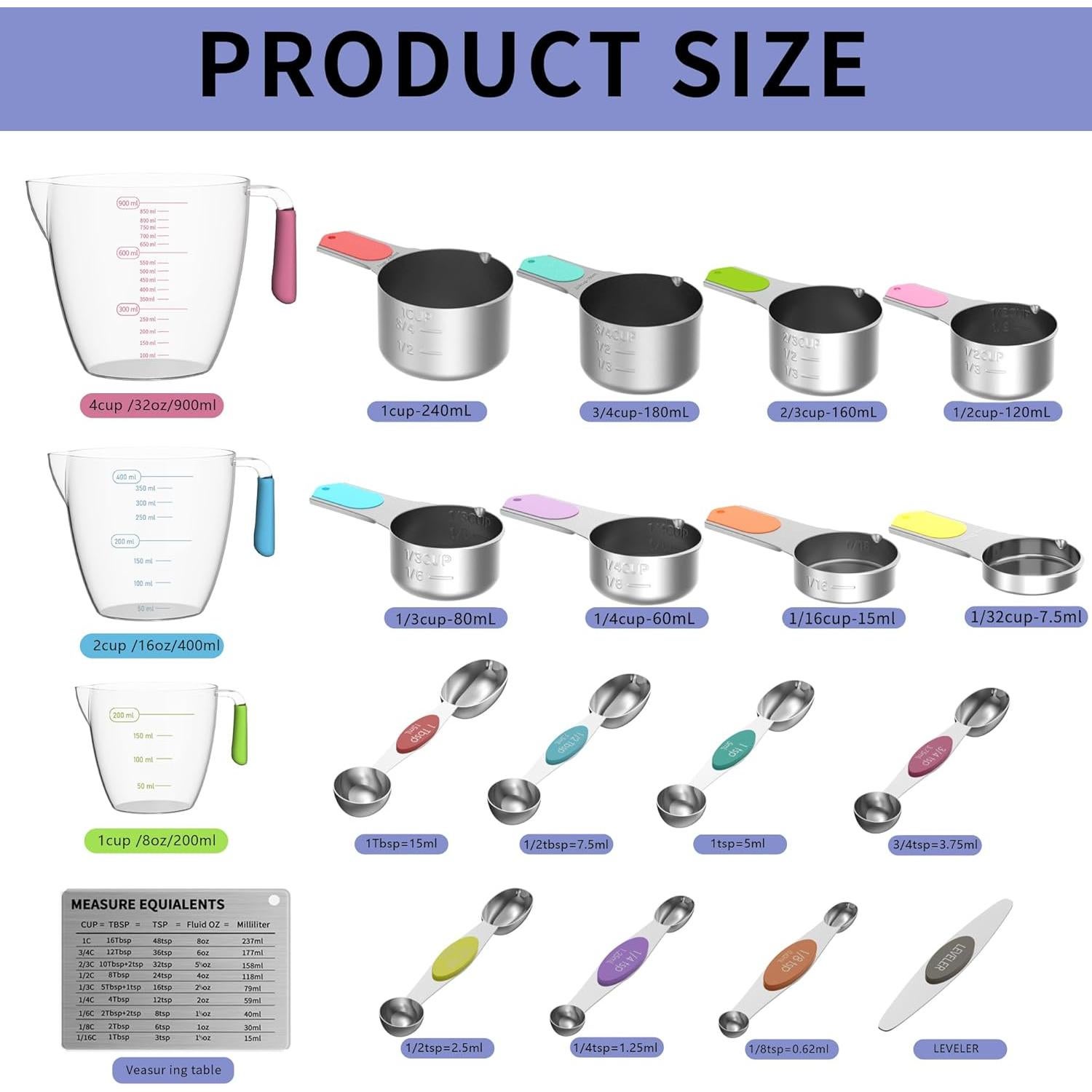 Juego de Tazas y Cucharas Medidoras Minteem 5 Tazas Acero Inoxidable