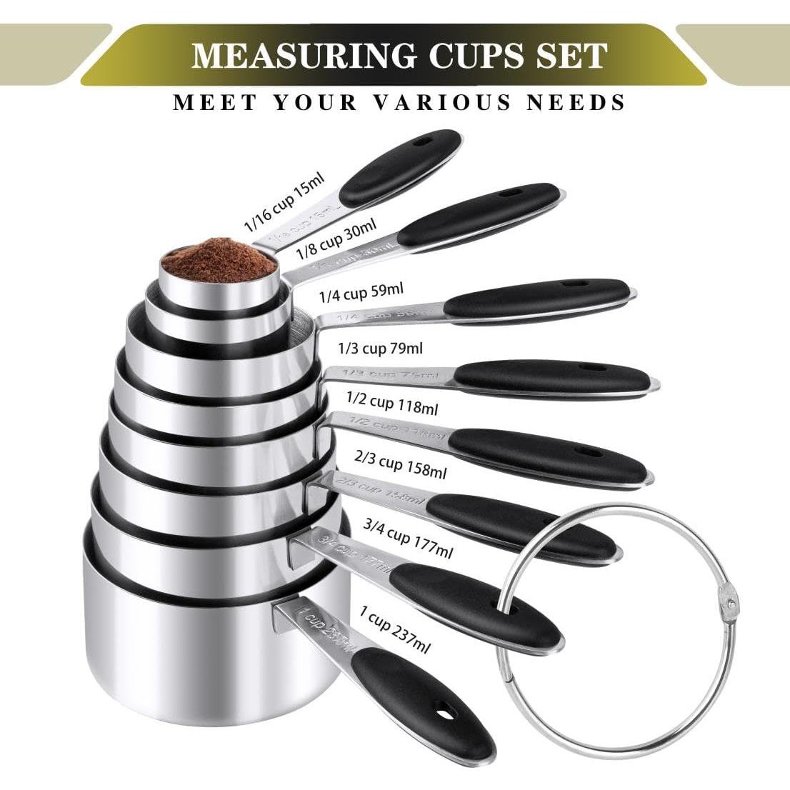 Juego de Tazas y Cucharas Medidoras BOBIPRO Acero Inoxidable