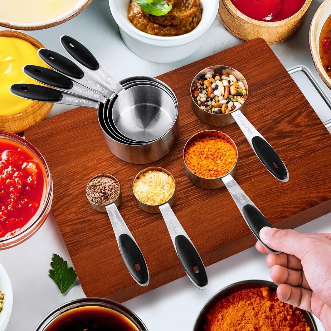Juego de Tazas y Cucharas Medidoras BOBIPRO Acero Inoxidable