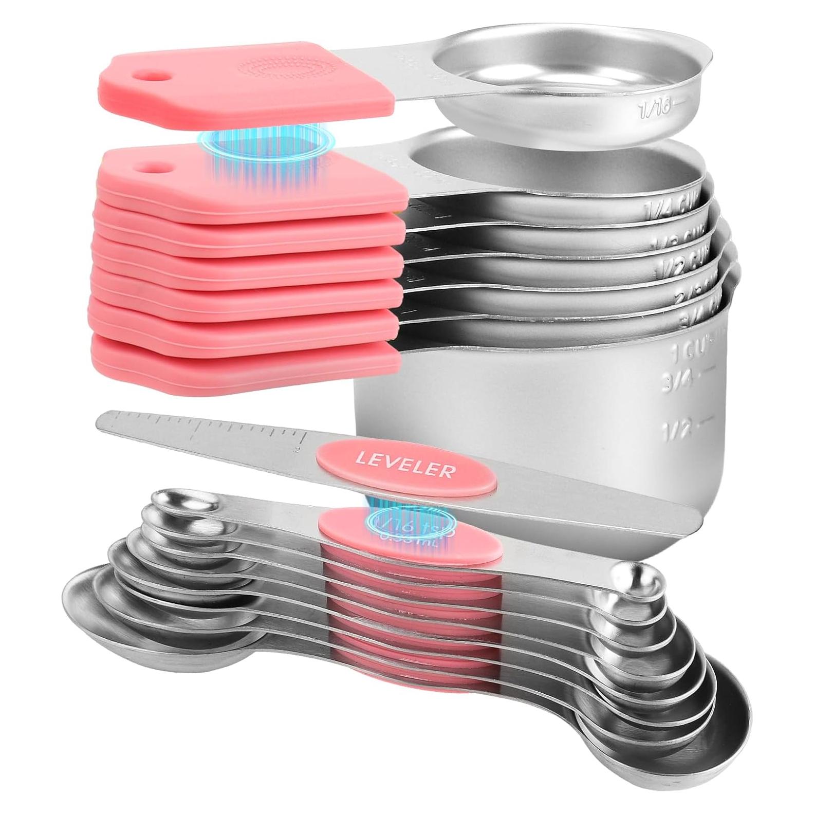 Juego de 16 Piezas Tazas y Cucharas Medidoras FONYA Rosa