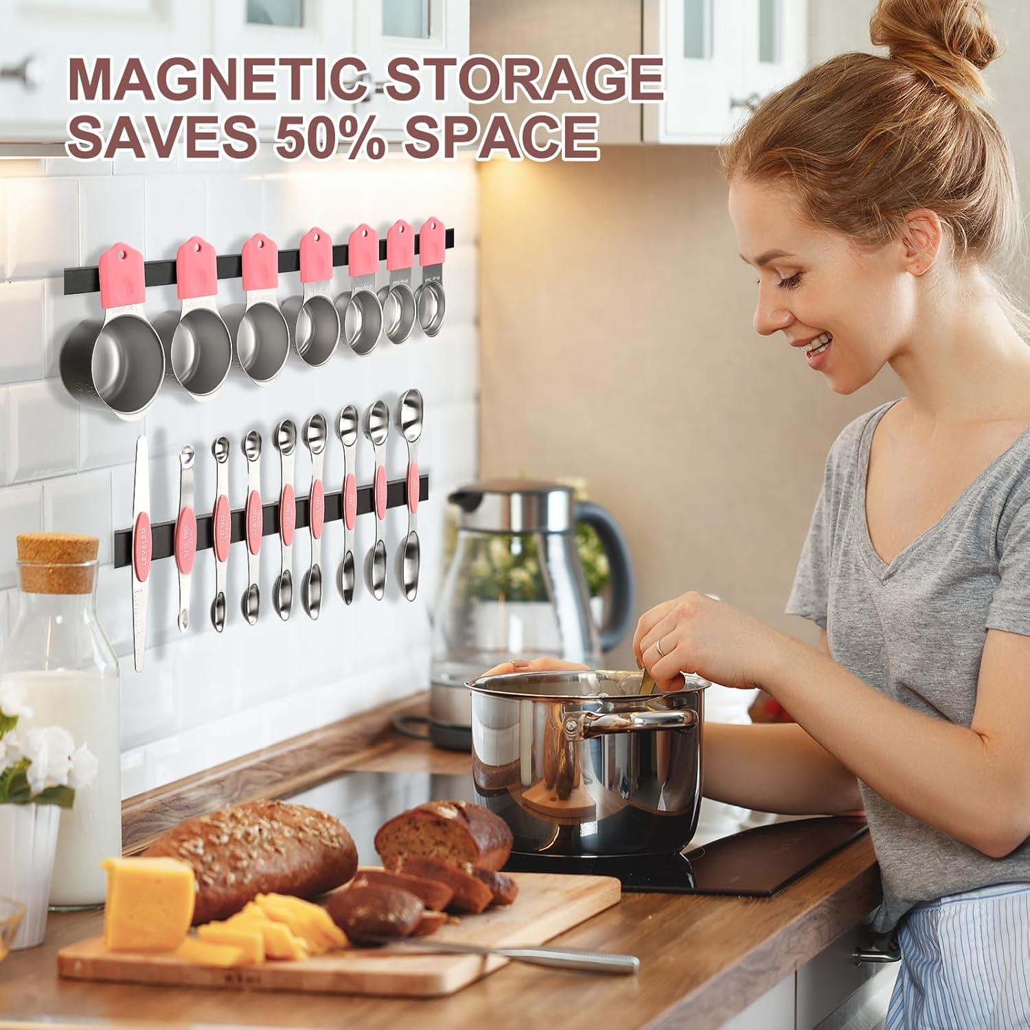 Juego de 16 Piezas Tazas y Cucharas Medidoras FONYA Rosa