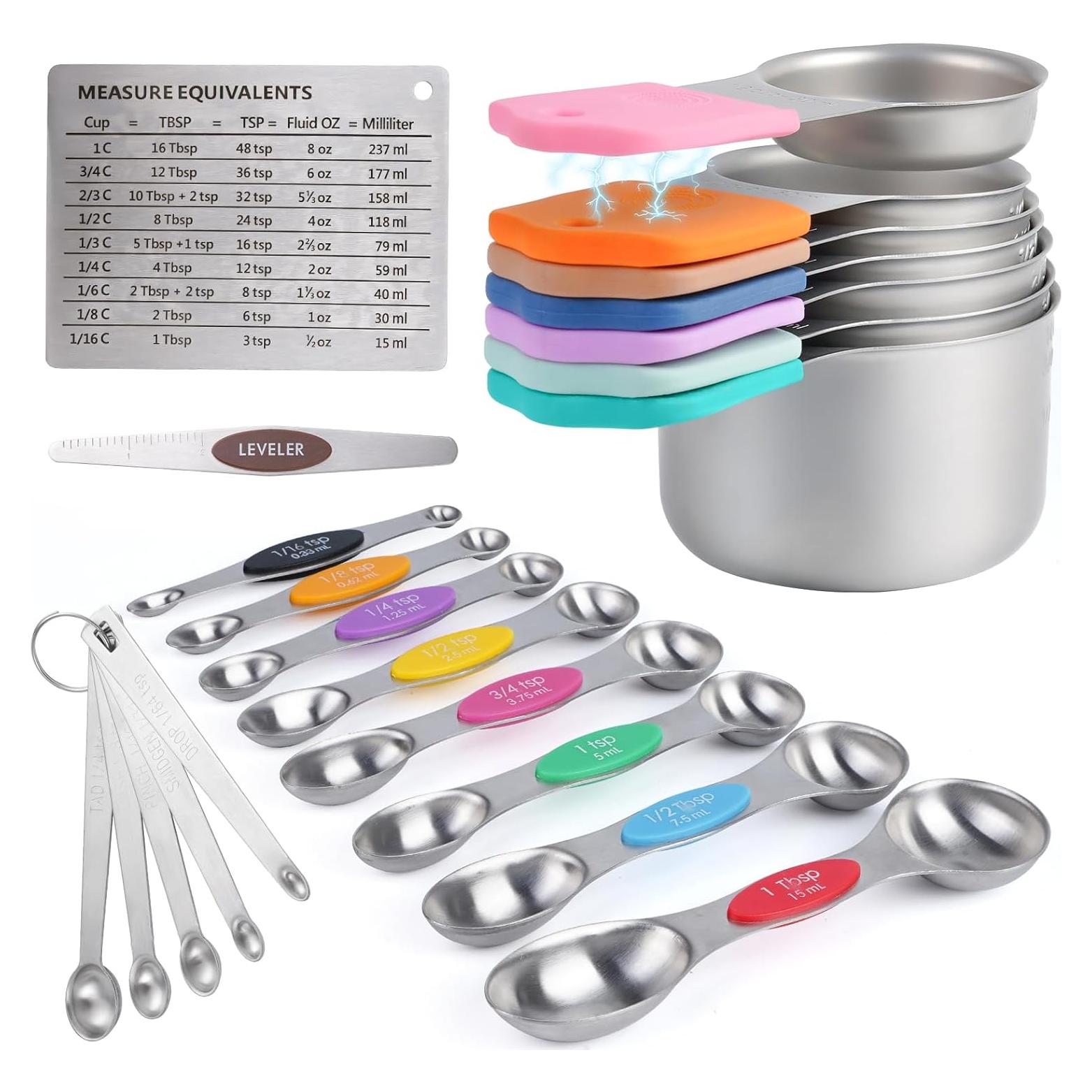 Juego de 22 Tazas y Cucharas Medidoras YAKUHY Acero Inoxidable