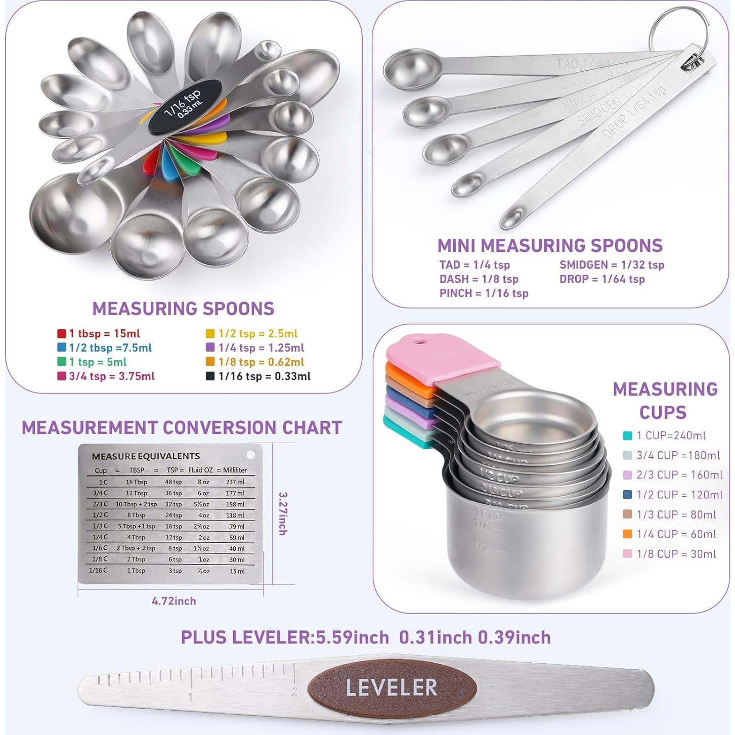 Juego de 22 Tazas y Cucharas Medidoras YAKUHY Acero Inoxidable
