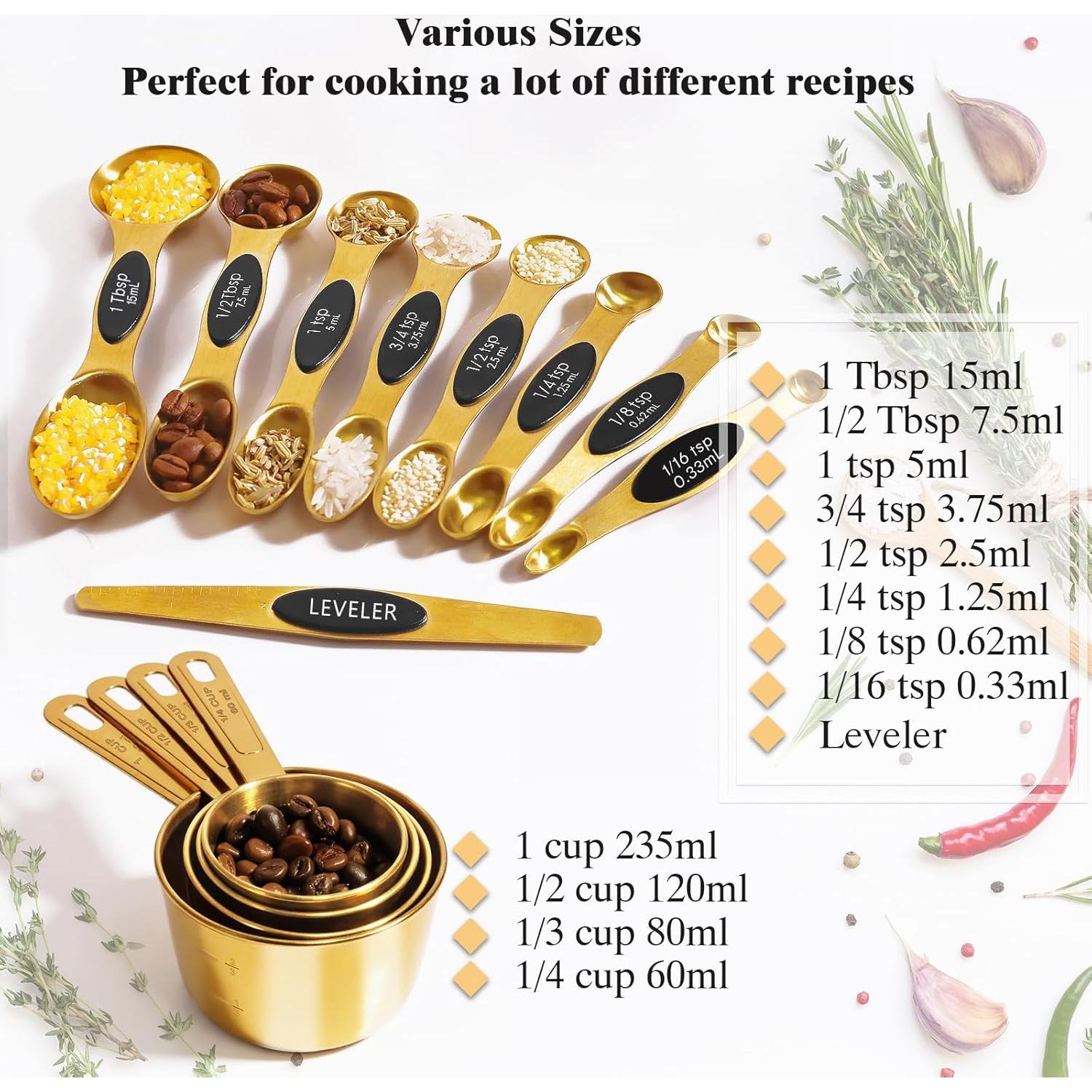 Juego de 13 Tazas y Cucharas Medidoras Sinnlicht Doradas