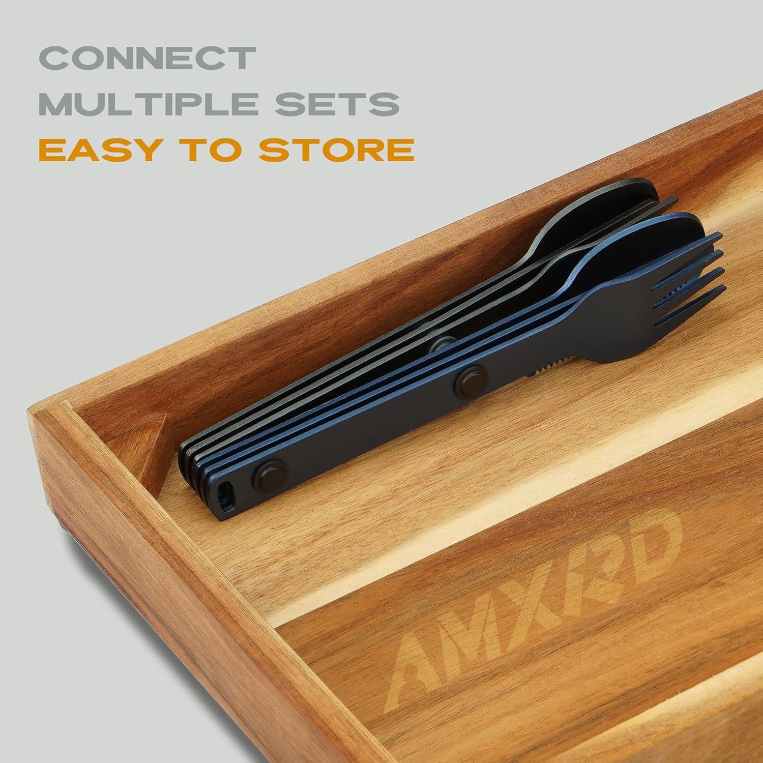 Juego de utensilios de camping AMXRD 3 piezas aluminio gris