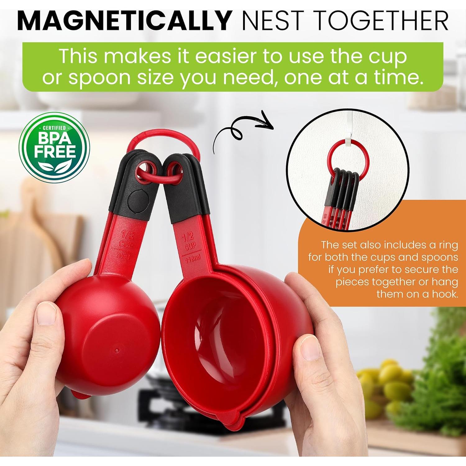 Juego de Tazas y Cucharas Medidoras Spring Chef Rojas 9 Piezas