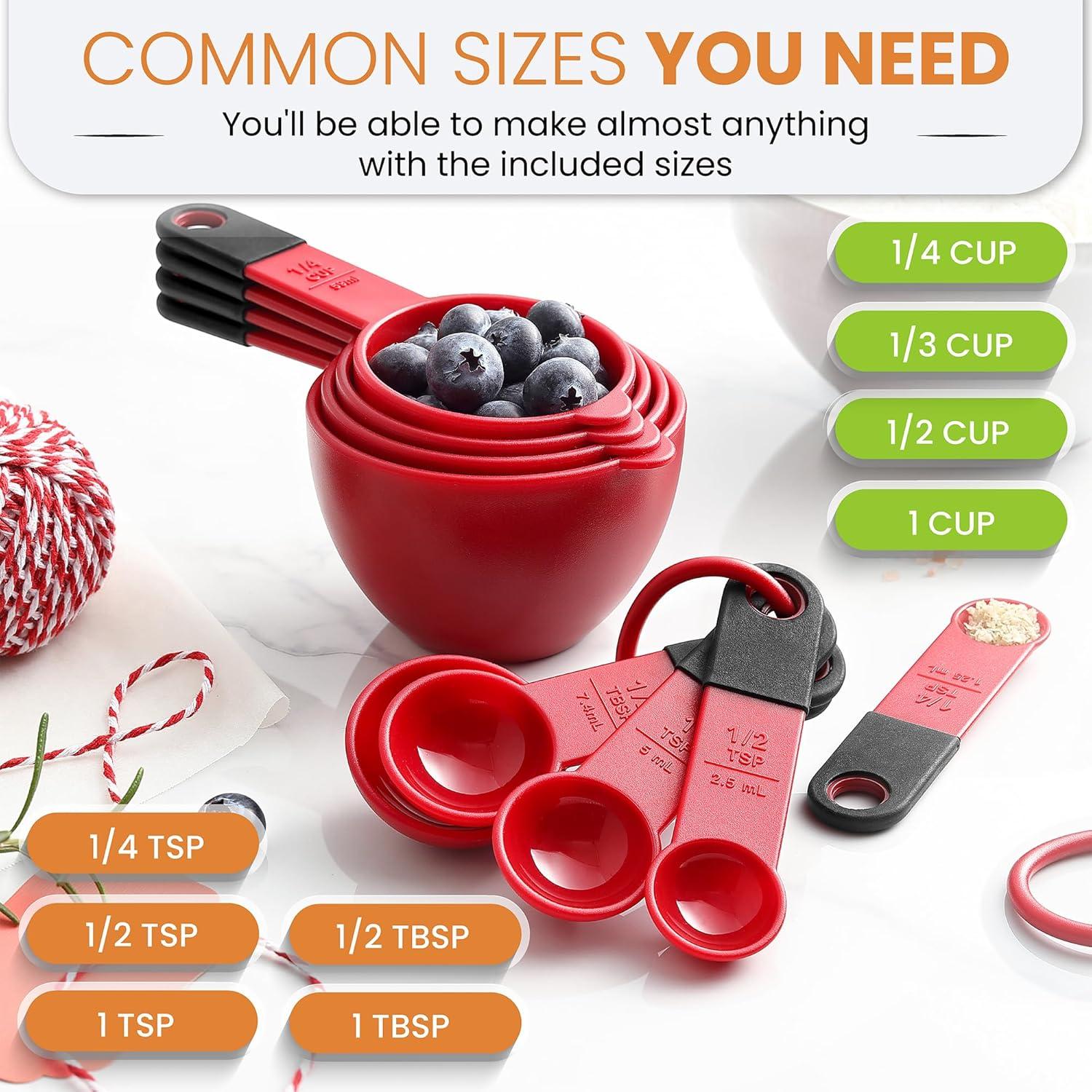 Juego de Tazas y Cucharas Medidoras Spring Chef Rojas 9 Piezas