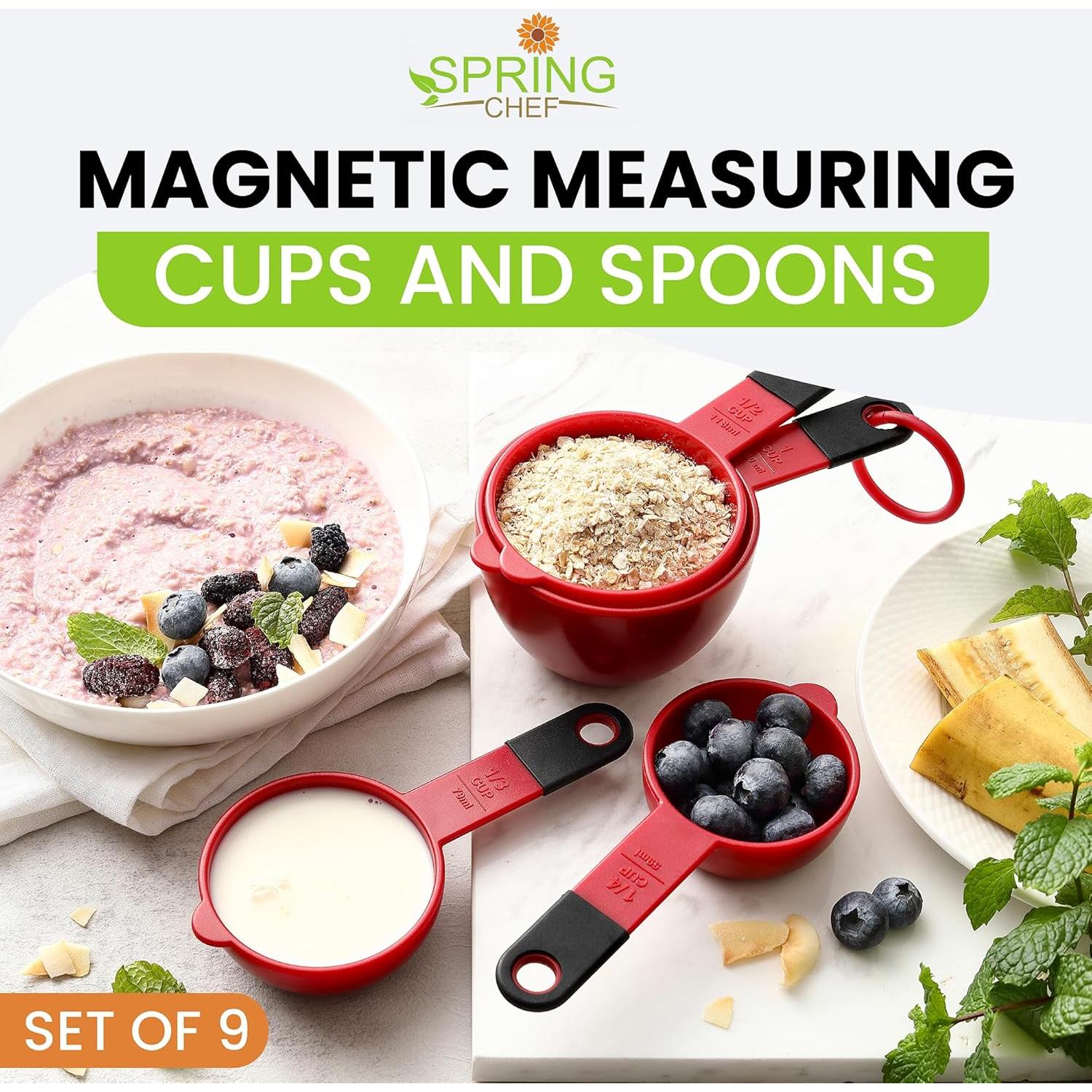 Juego de Tazas y Cucharas Medidoras Spring Chef Rojas 9 Piezas