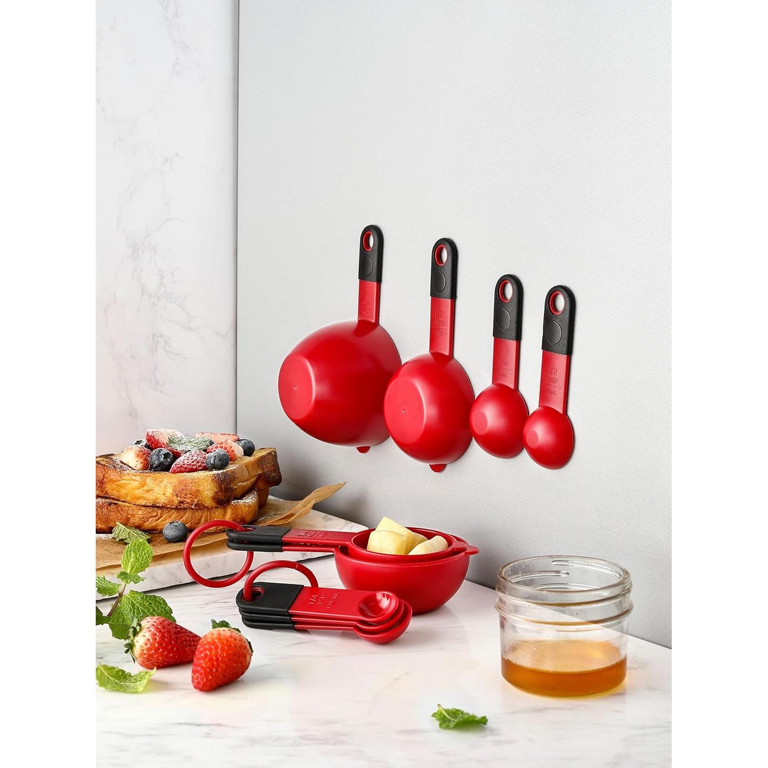 Juego de Tazas y Cucharas Medidoras Spring Chef Rojas 9 Piezas