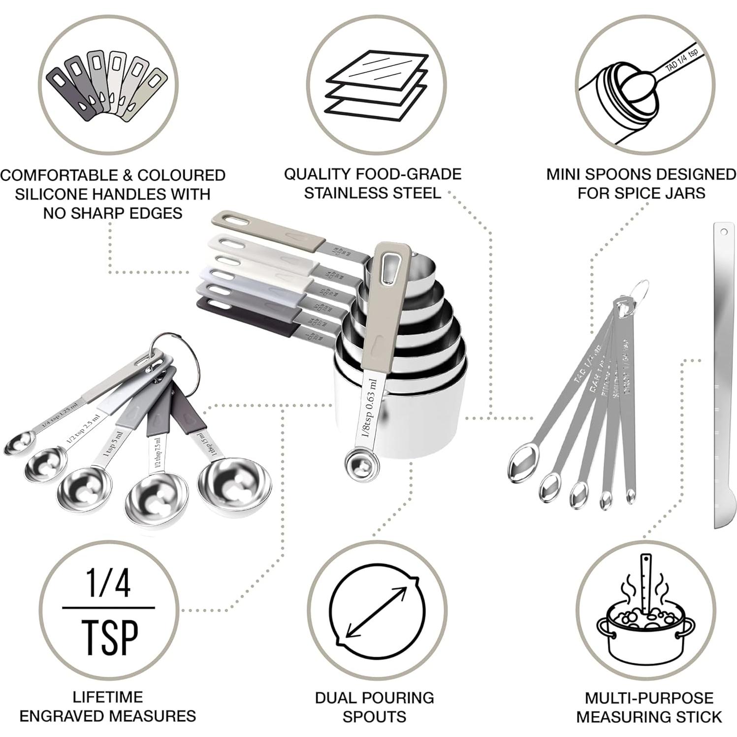 Juego de 22 Piezas Tazas y Cucharas Medidoras CuttleLab