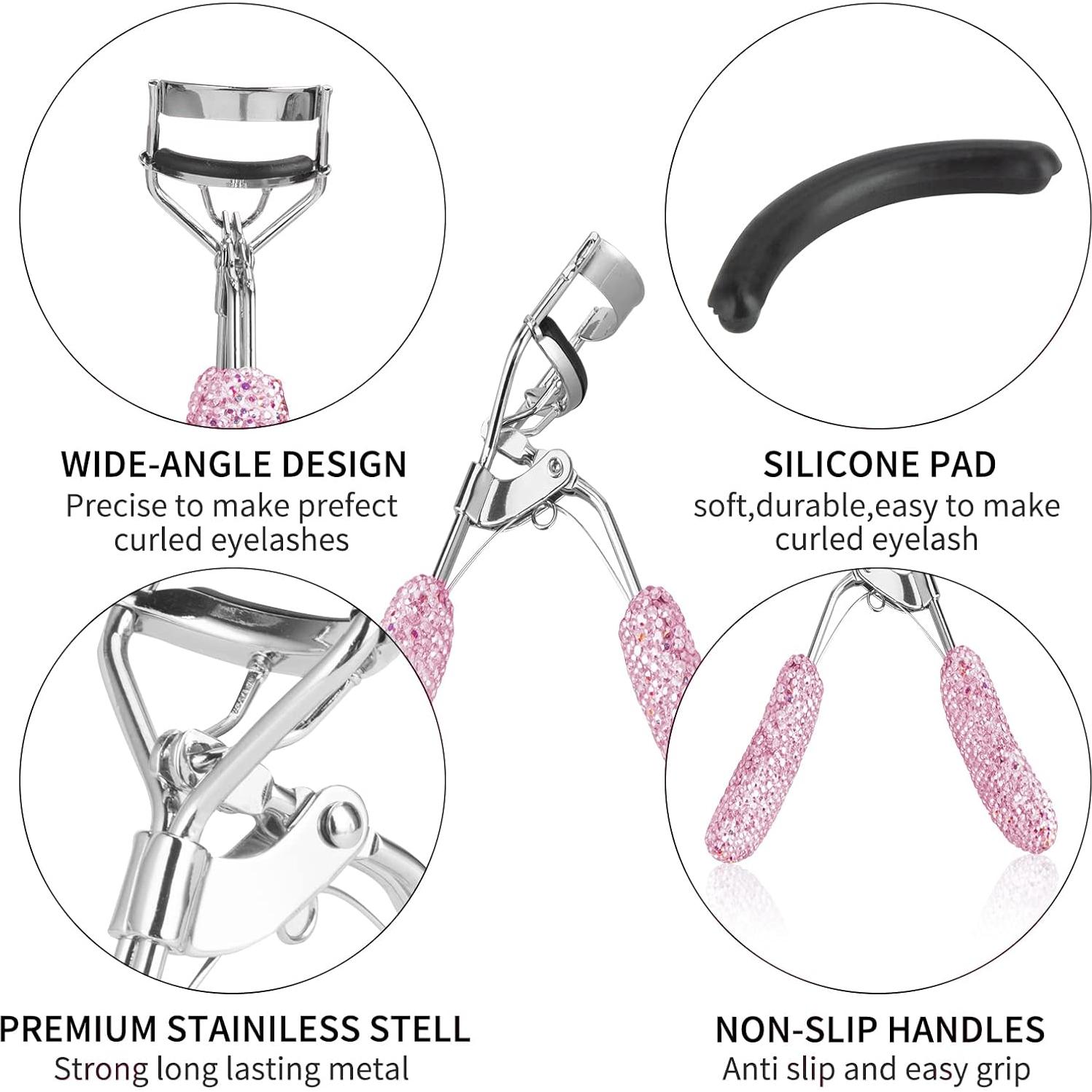 Rizador de Pestañas KEYPOWER Rosa con Rhinestones Duradero