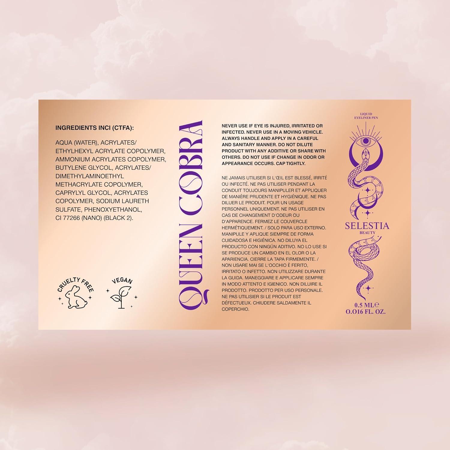 Delineador Líquido Negro Reina Cobra - Resistente al Agua 9g