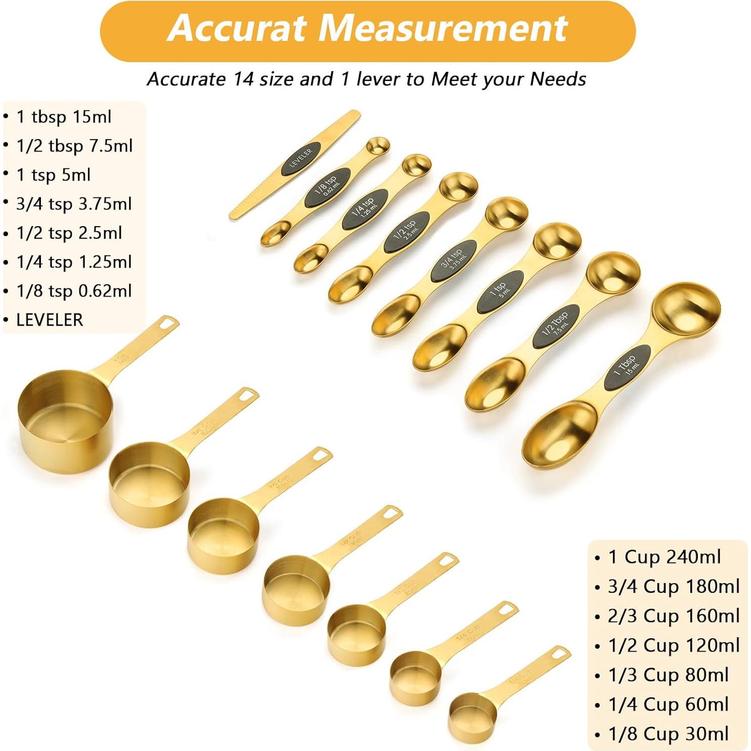 Juego de Cucharas y Tazas Medidoras GuDoQi 15 Piezas Acero Inox